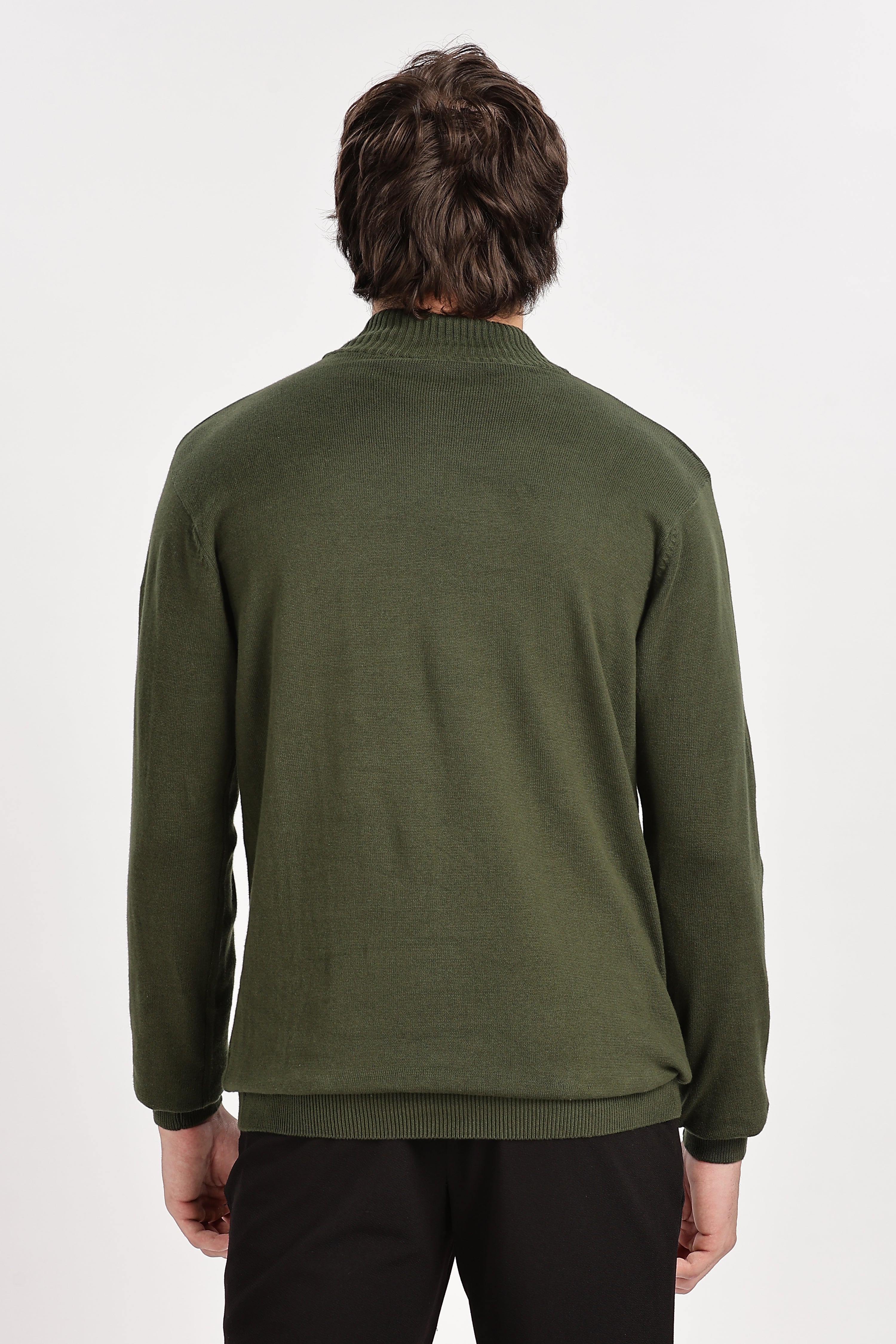 Green Men's Solid High Neck Sweater