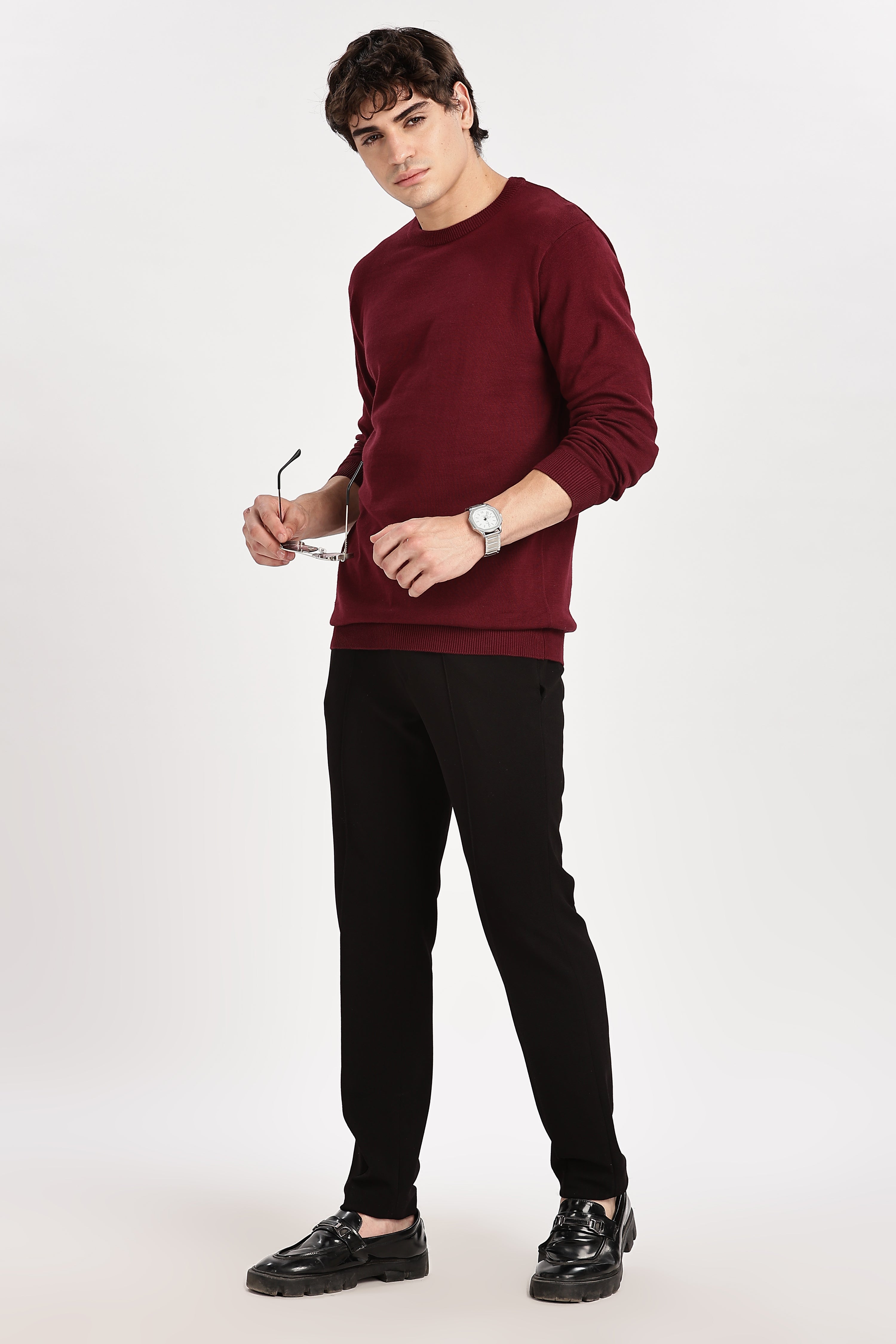 The Essential Crewneck Jumper in Maroon
