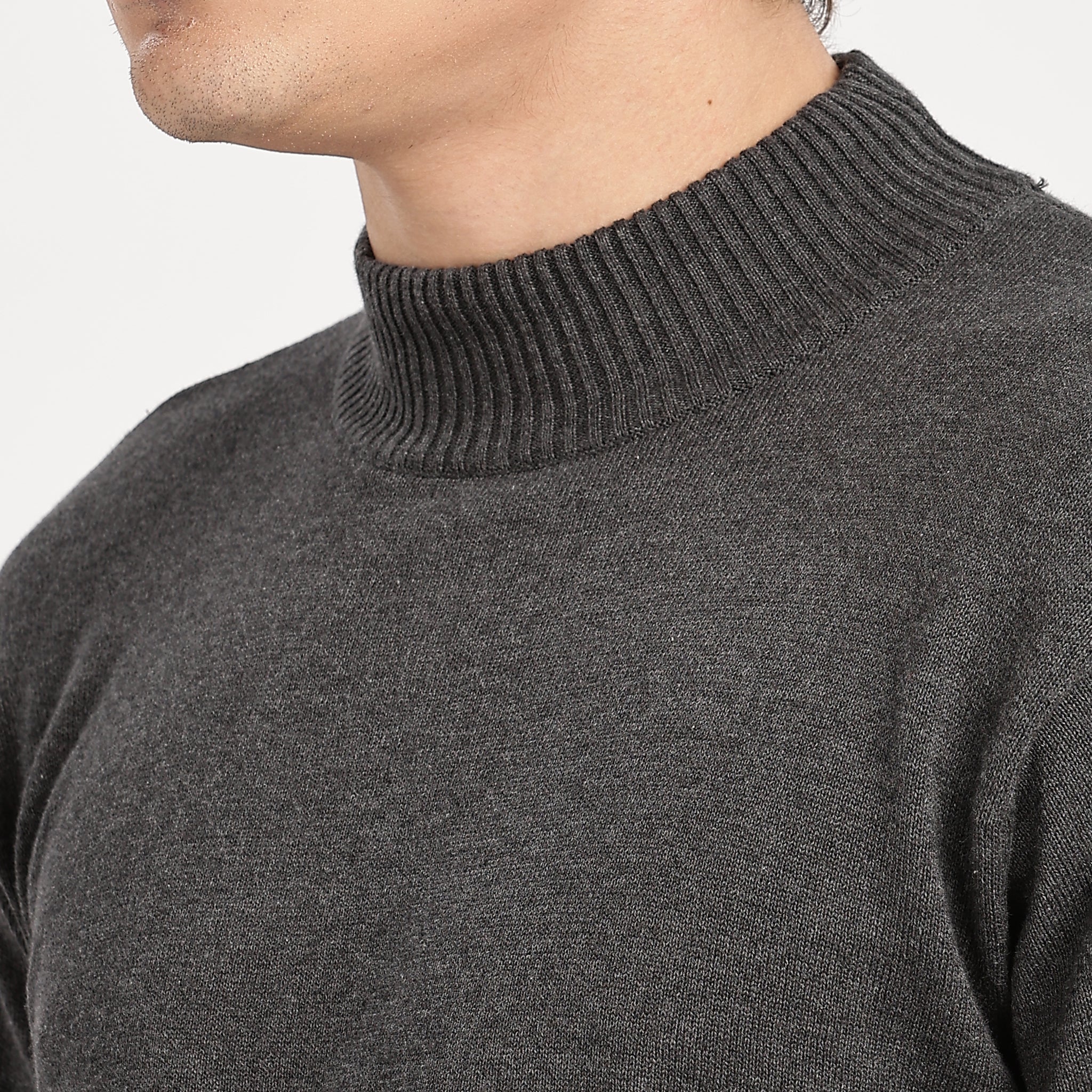 Grey Men's Solid High Neck Pullover Sweater (Article - 27442)