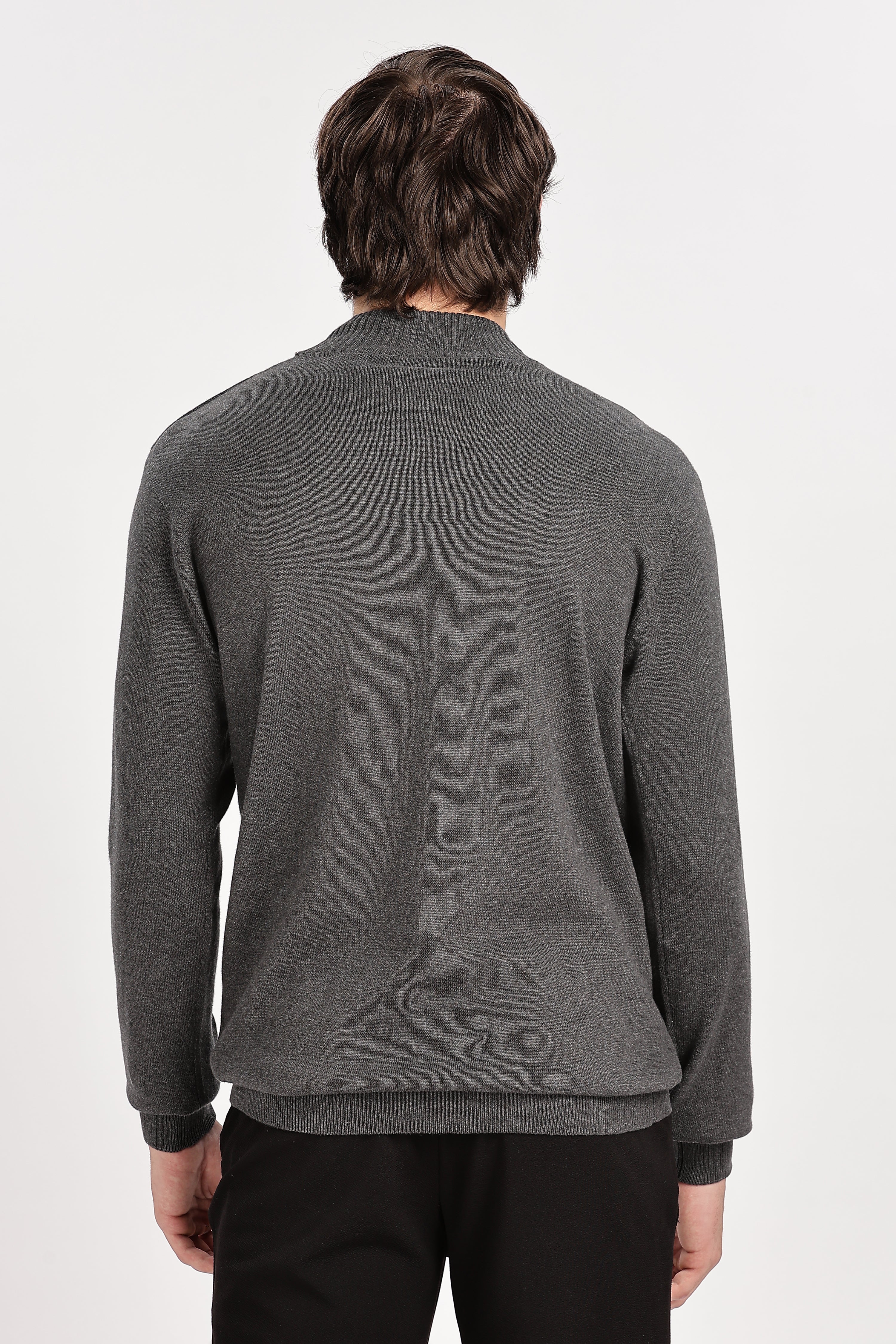 Dark Grey Men's Solid High Neck Sweater