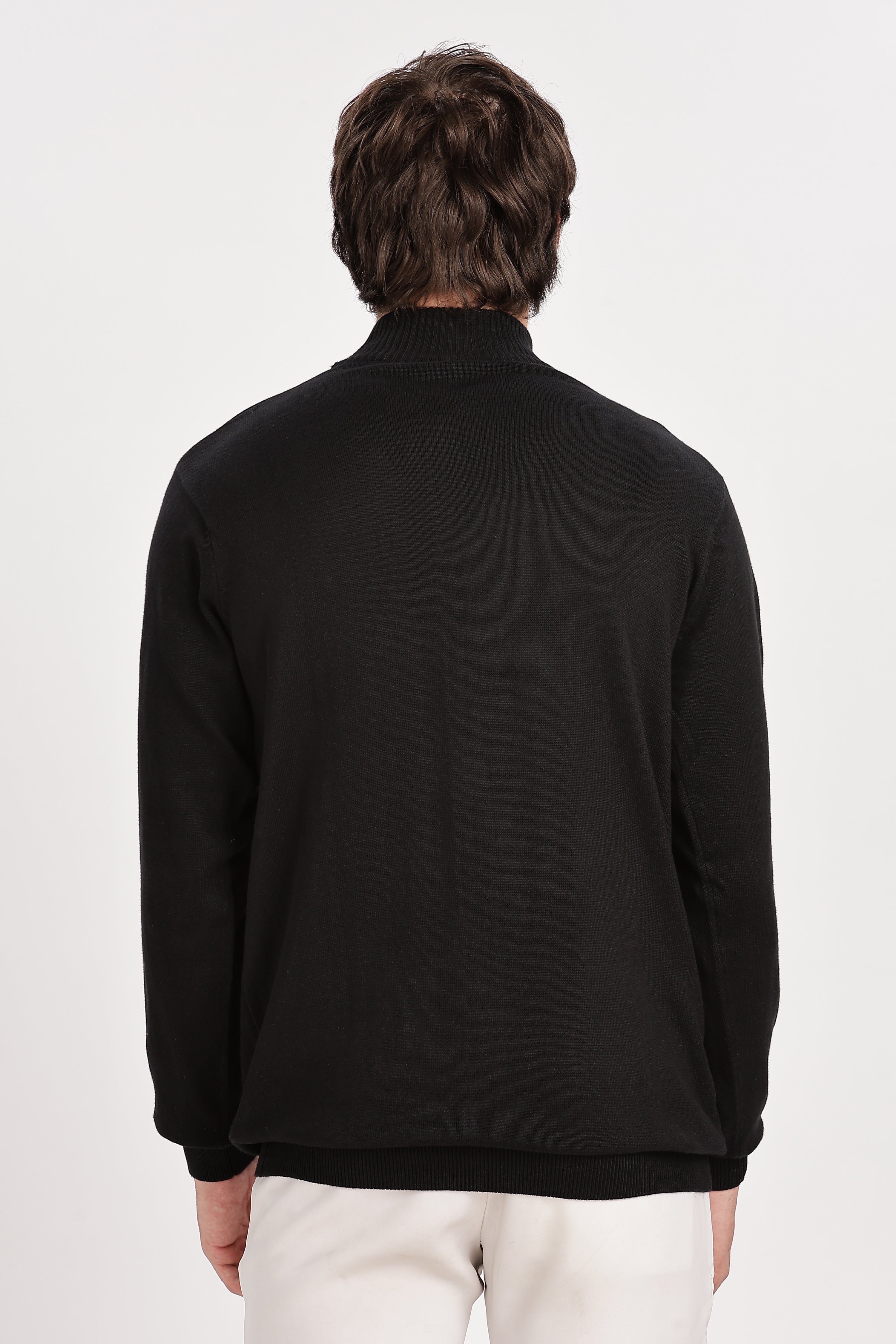 Black Men's Solid High Neck Sweater