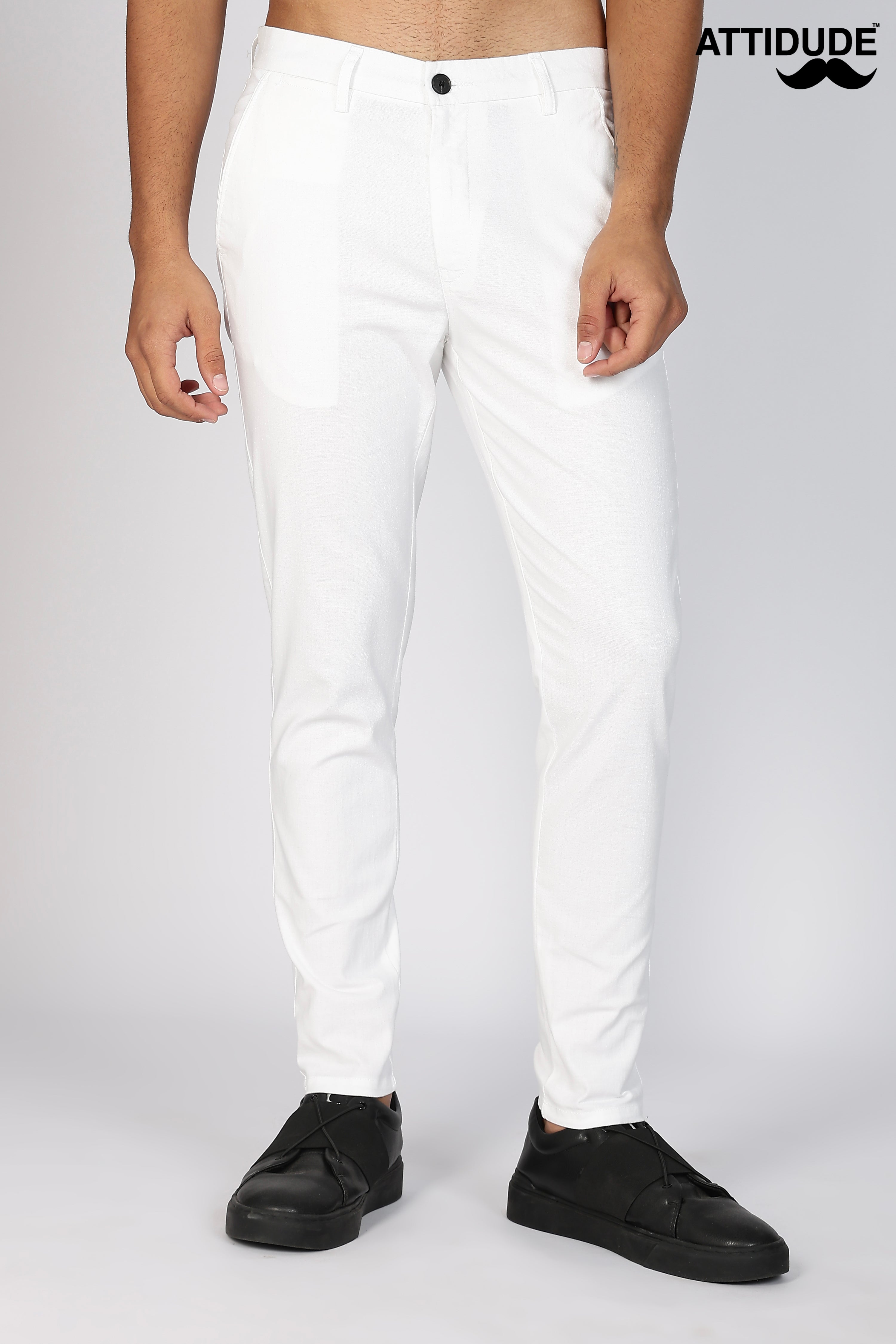 White Linen Polo Fit Trousers