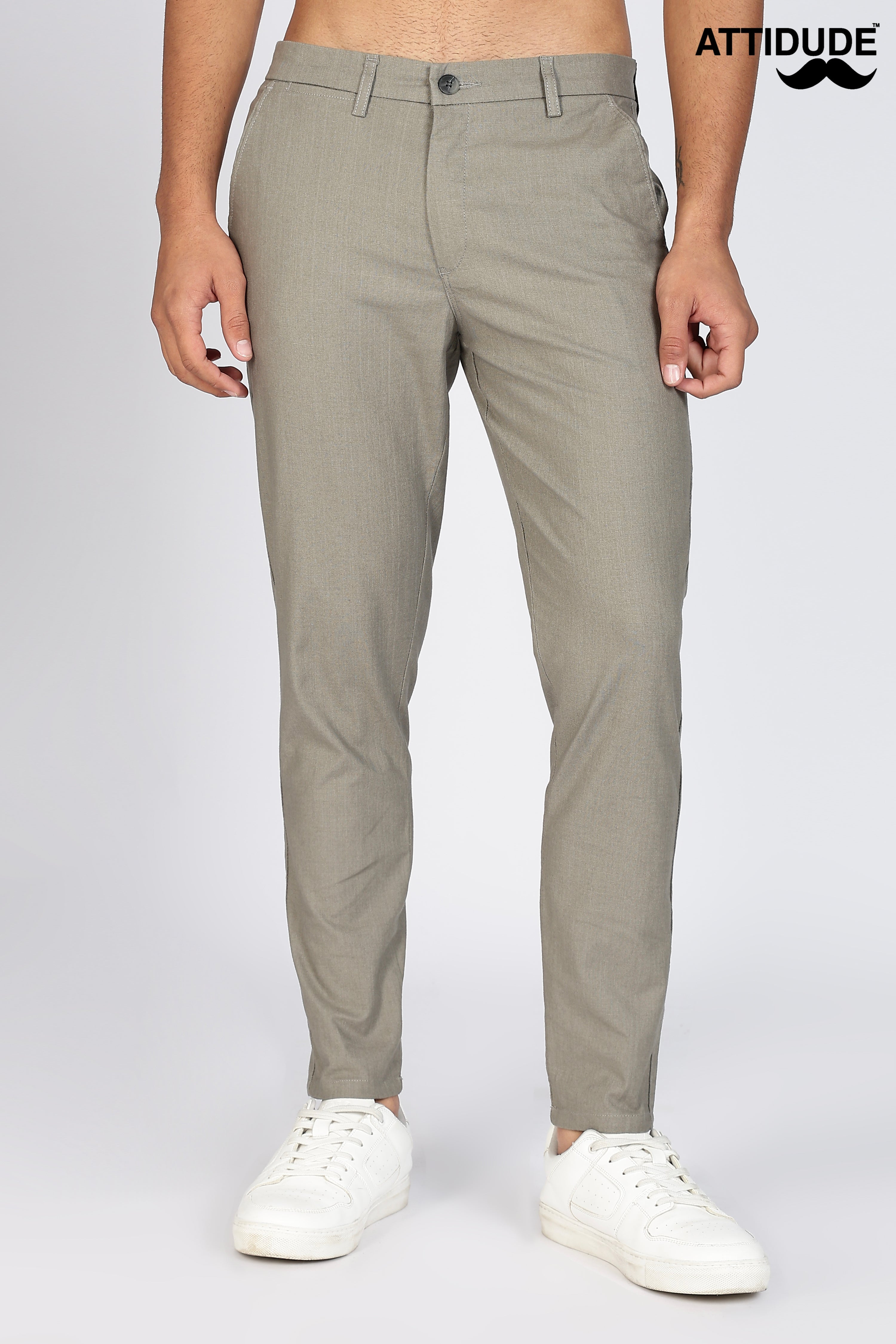 Grey Linen Polo Fit Trousers