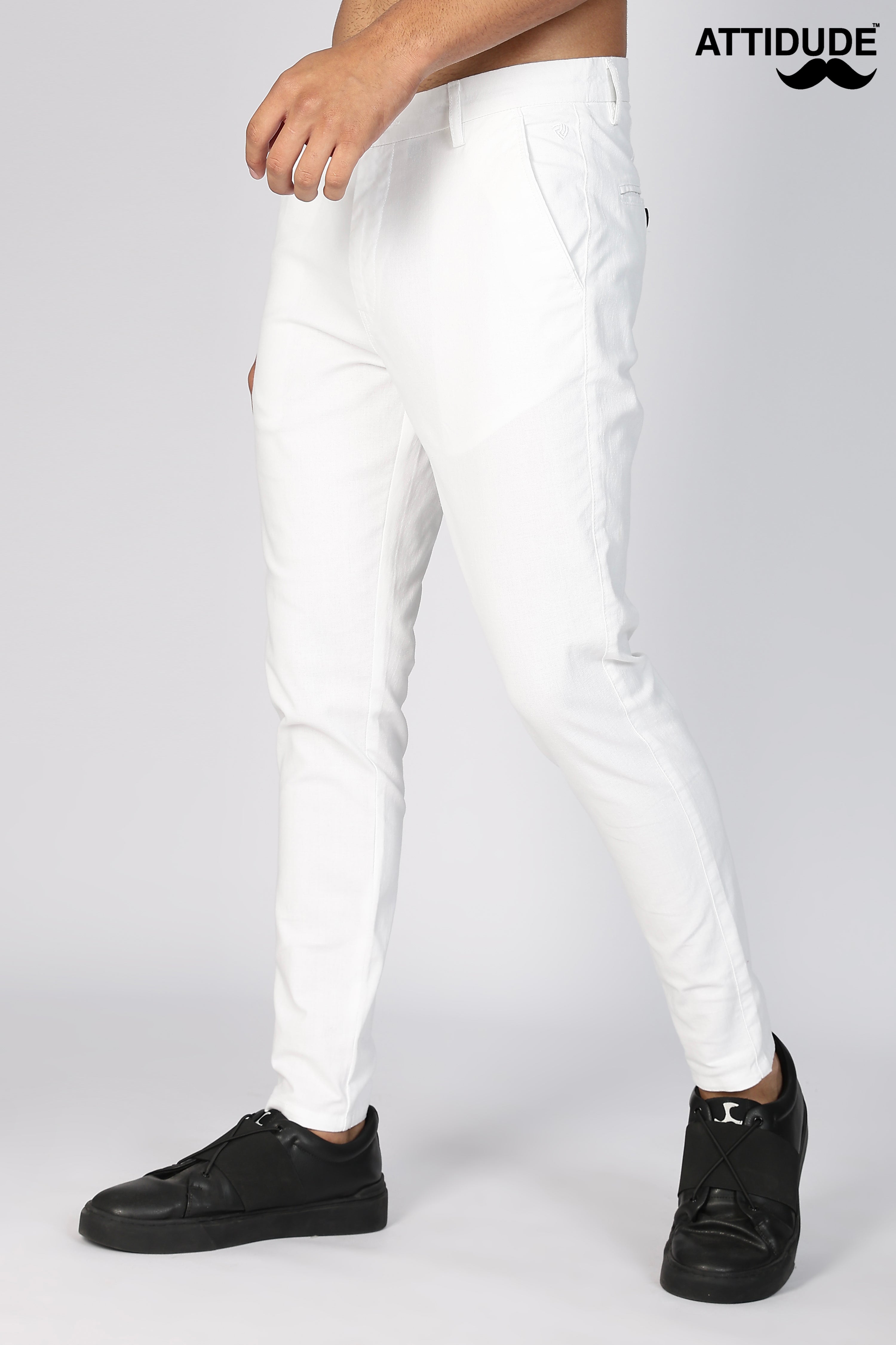 White Linen Polo Fit Trousers