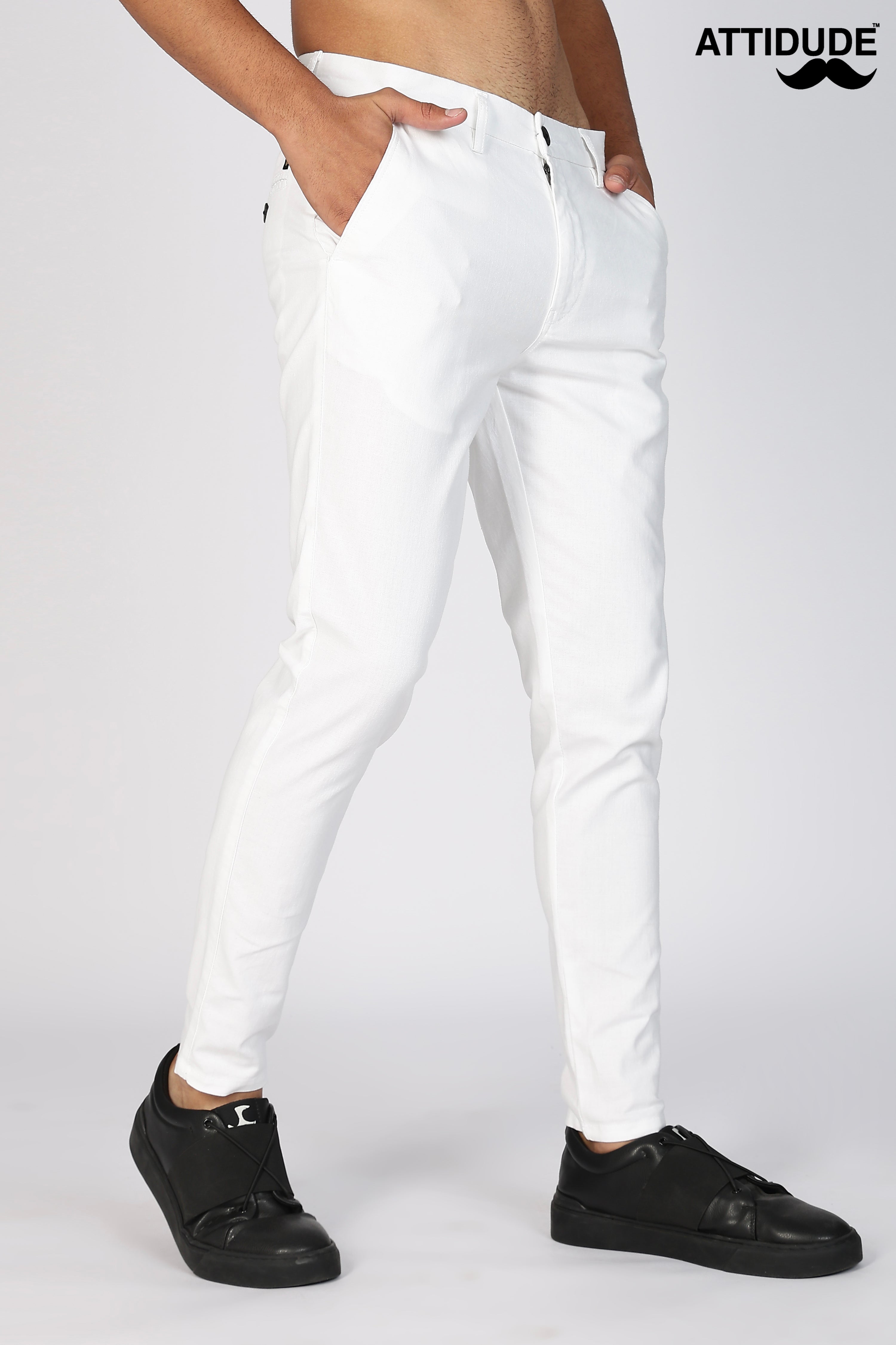 White Linen Polo Fit Trousers