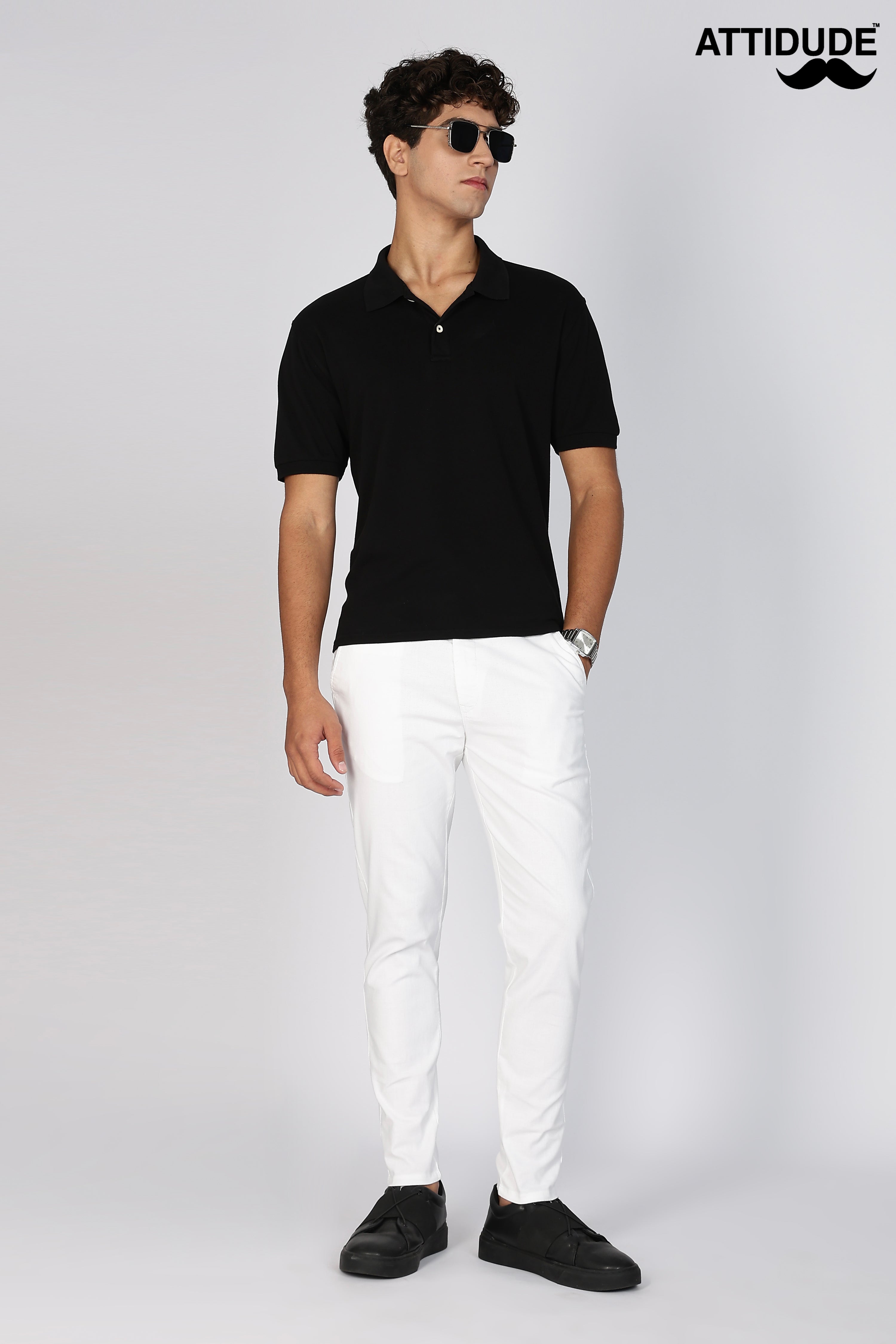 White Linen Polo Fit Trousers