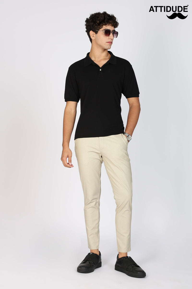Cream Linen Polo Fit Trousers