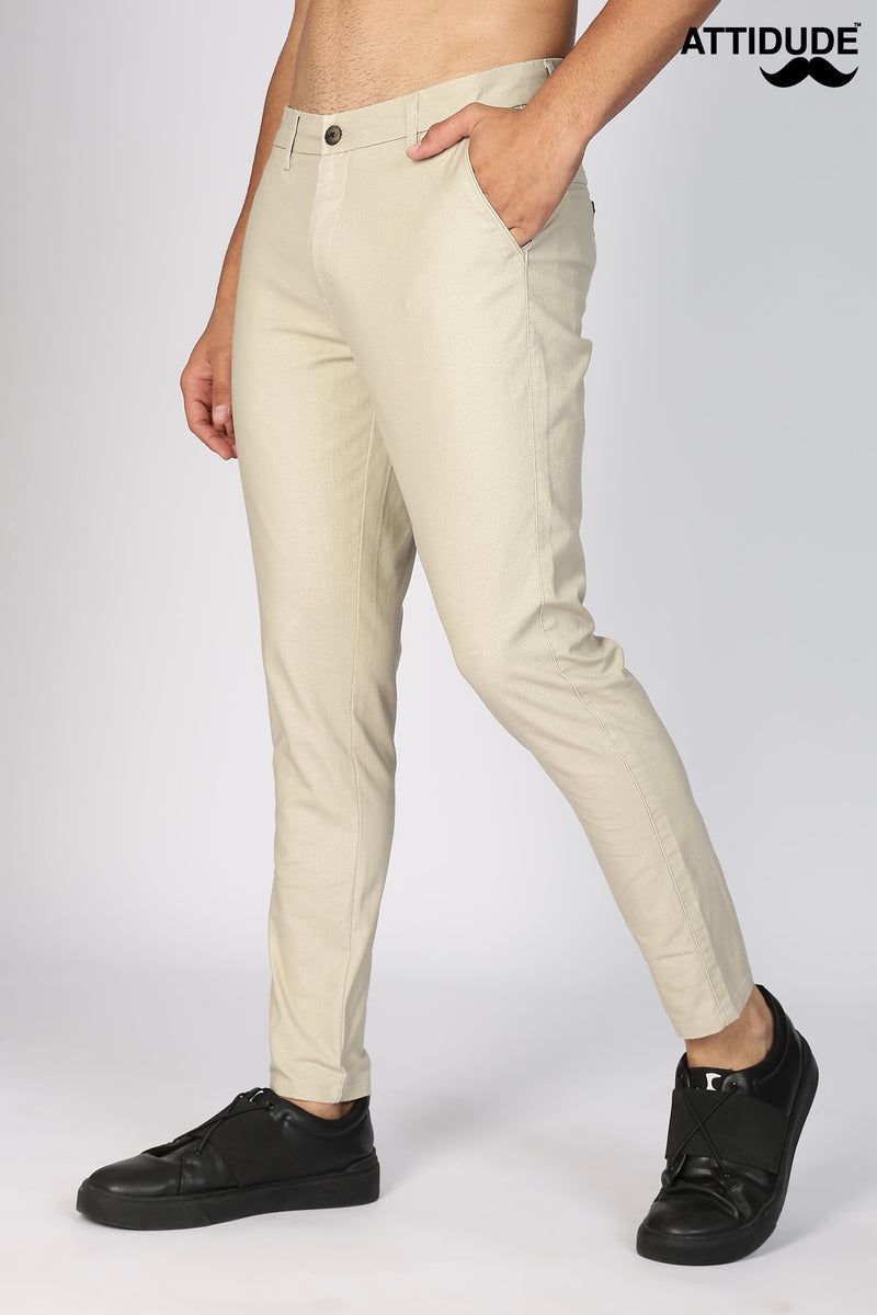 Cream Linen Polo Fit Trousers