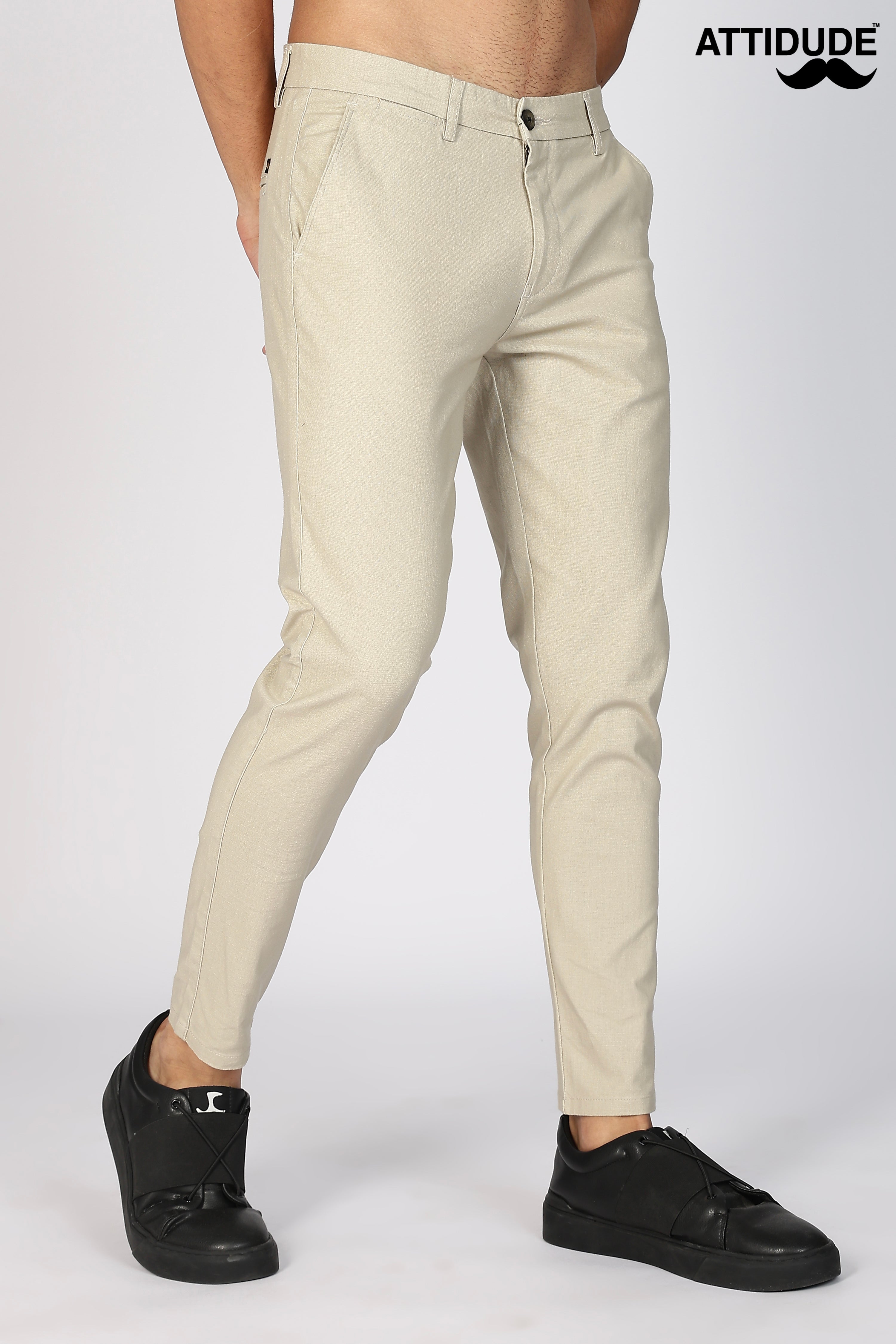 Cream Linen Polo Fit Trousers