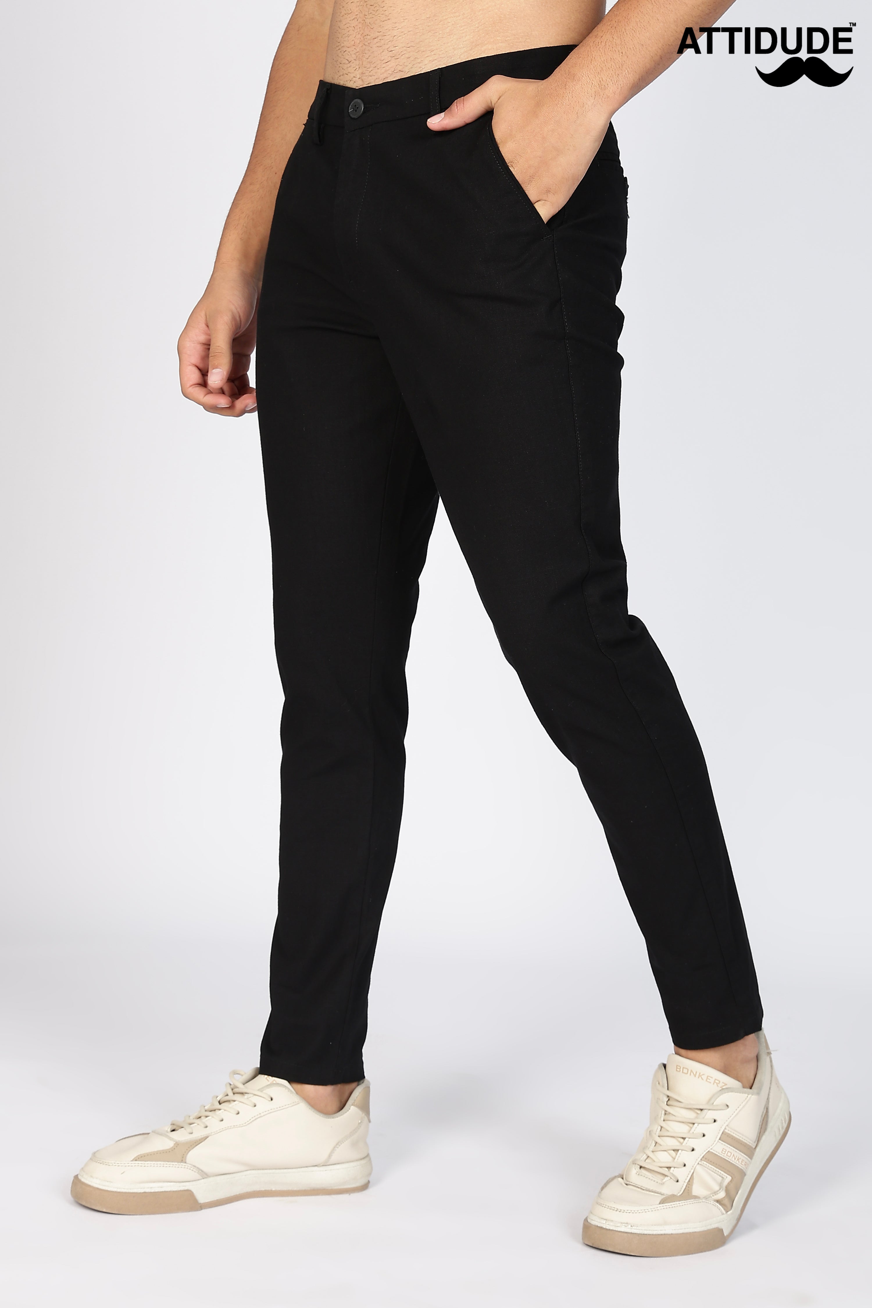 Black Linen Polo Fit Trousers