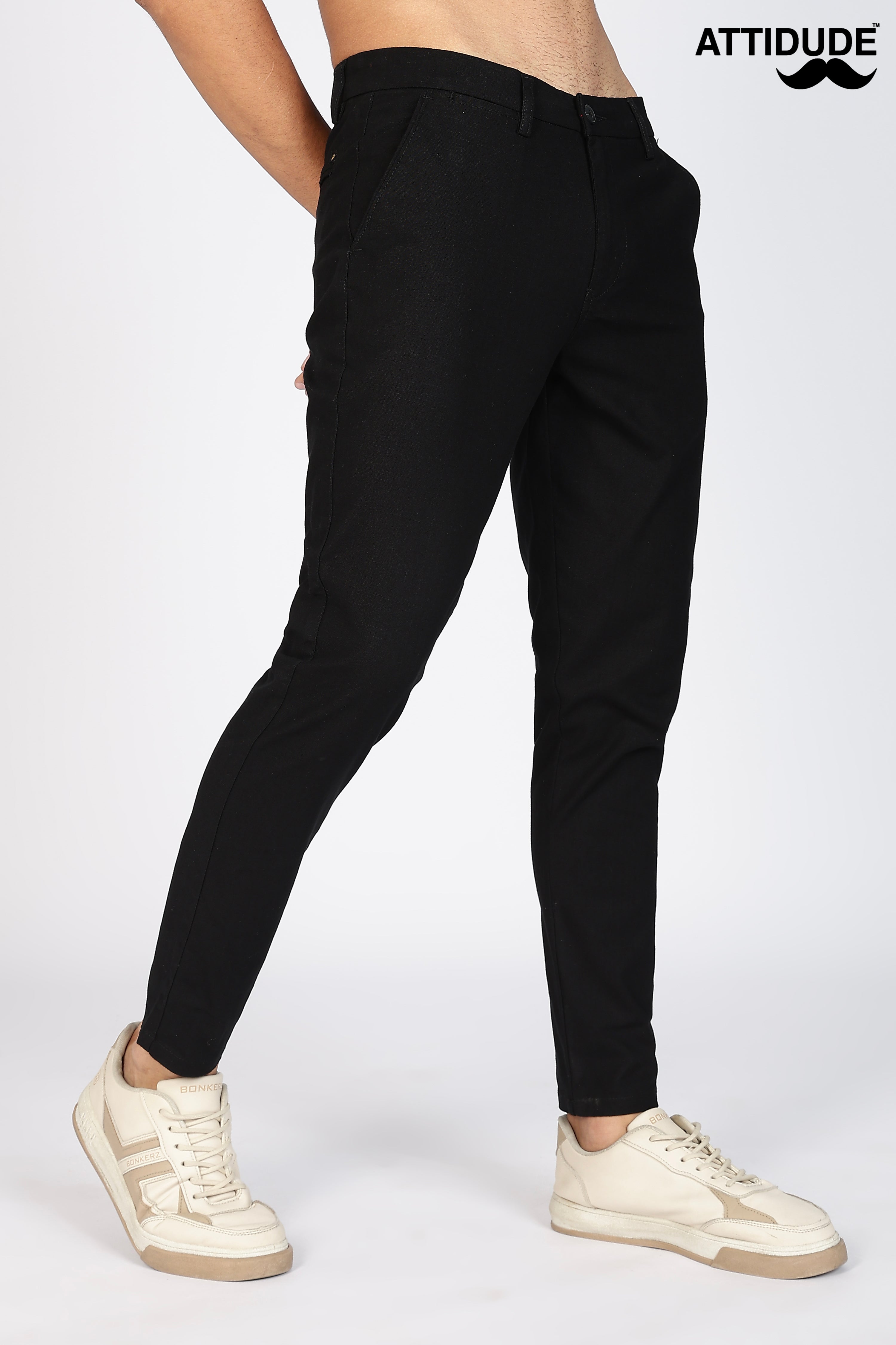 Black Linen Polo Fit Trousers