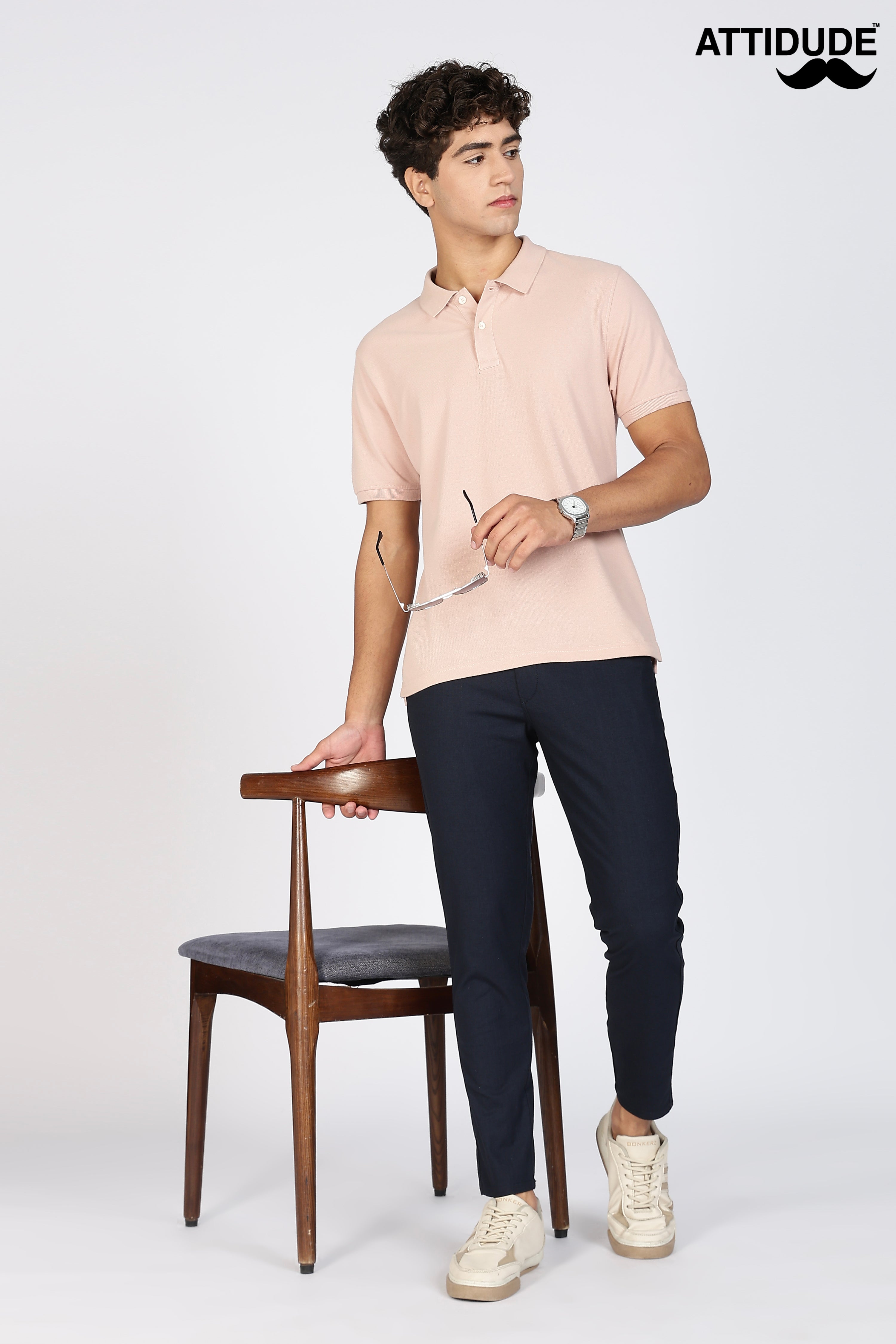 Navy Blue  Linen Polo Fit Trousers