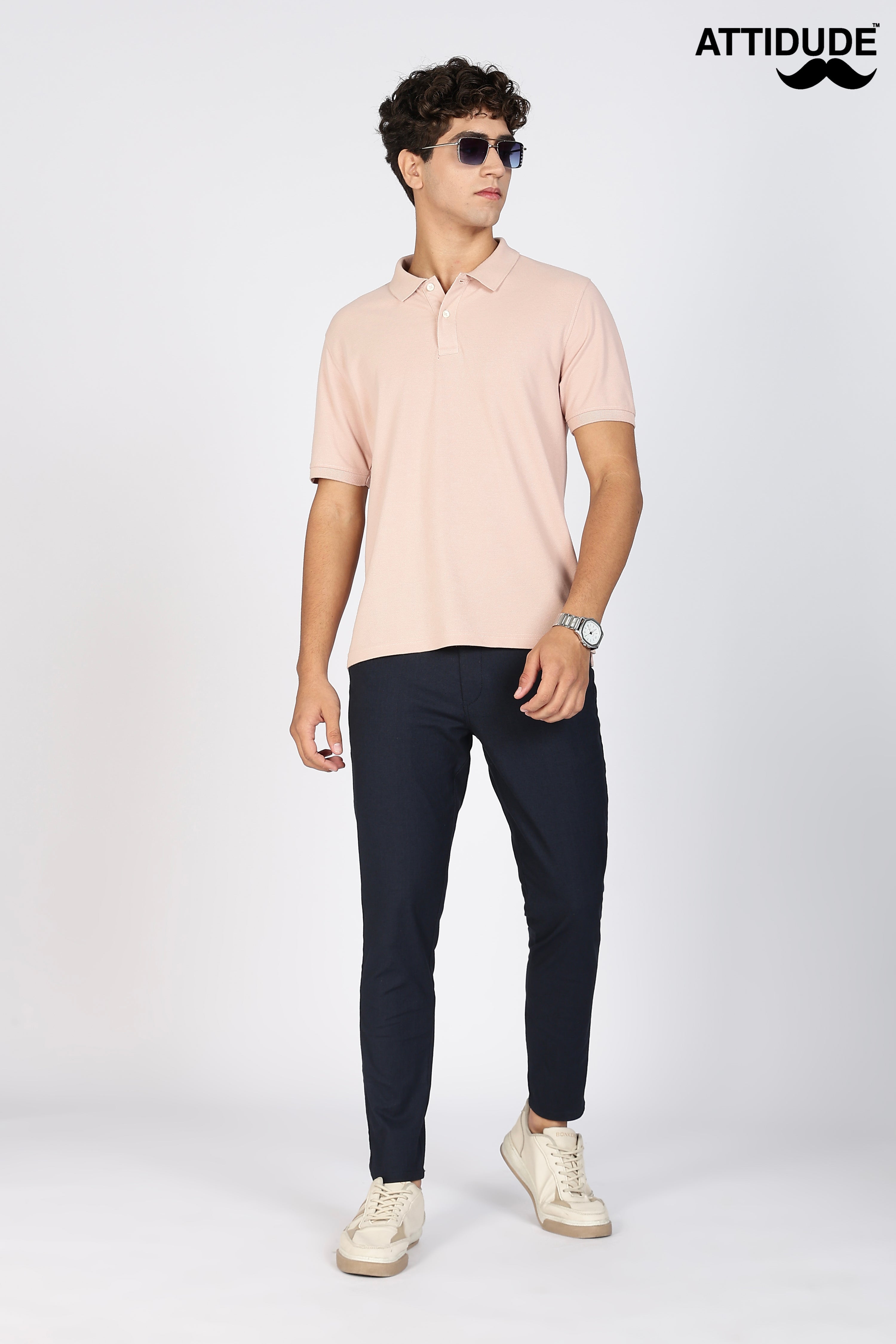 Navy Blue  Linen Polo Fit Trousers