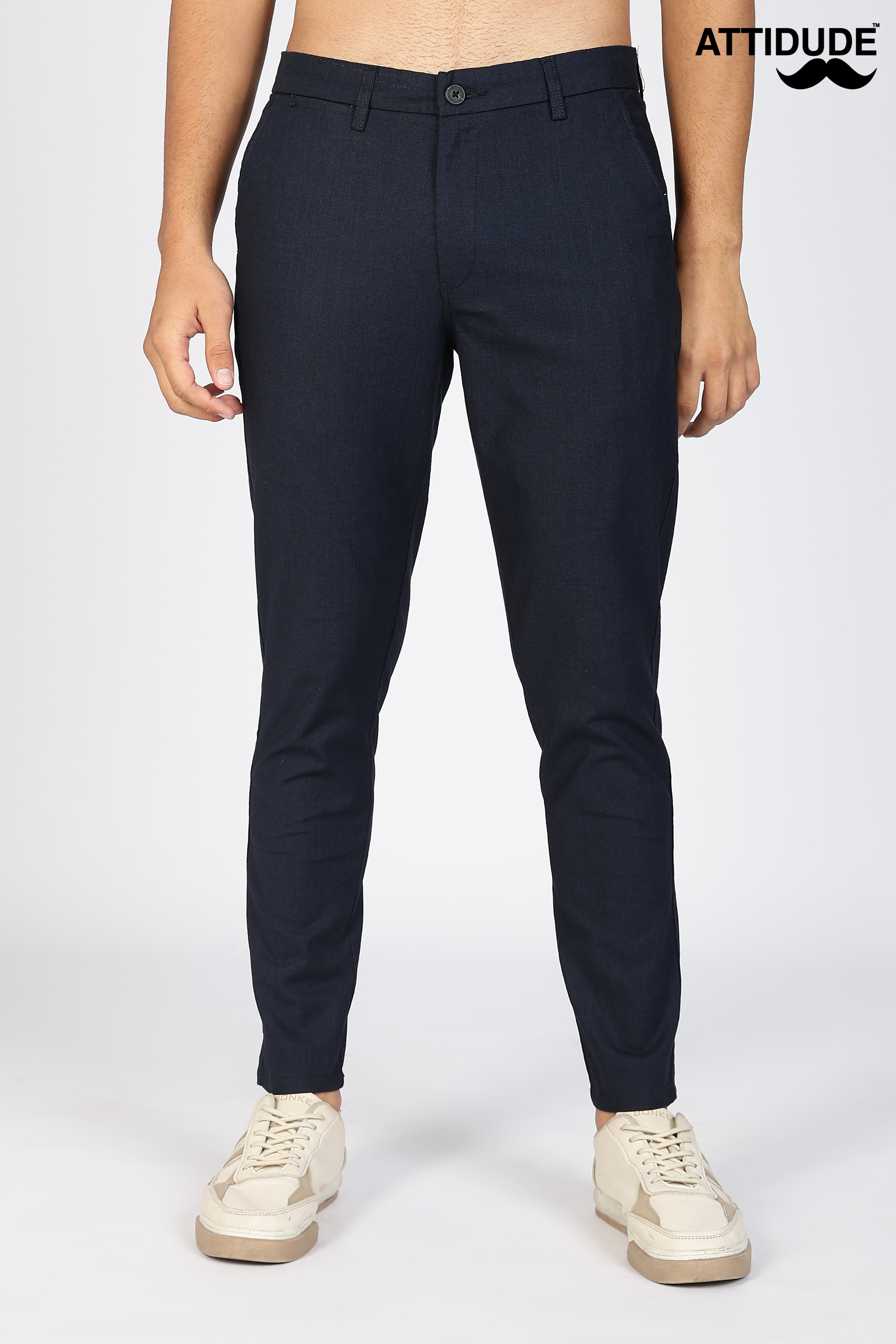Navy Blue  Linen Polo Fit Trousers