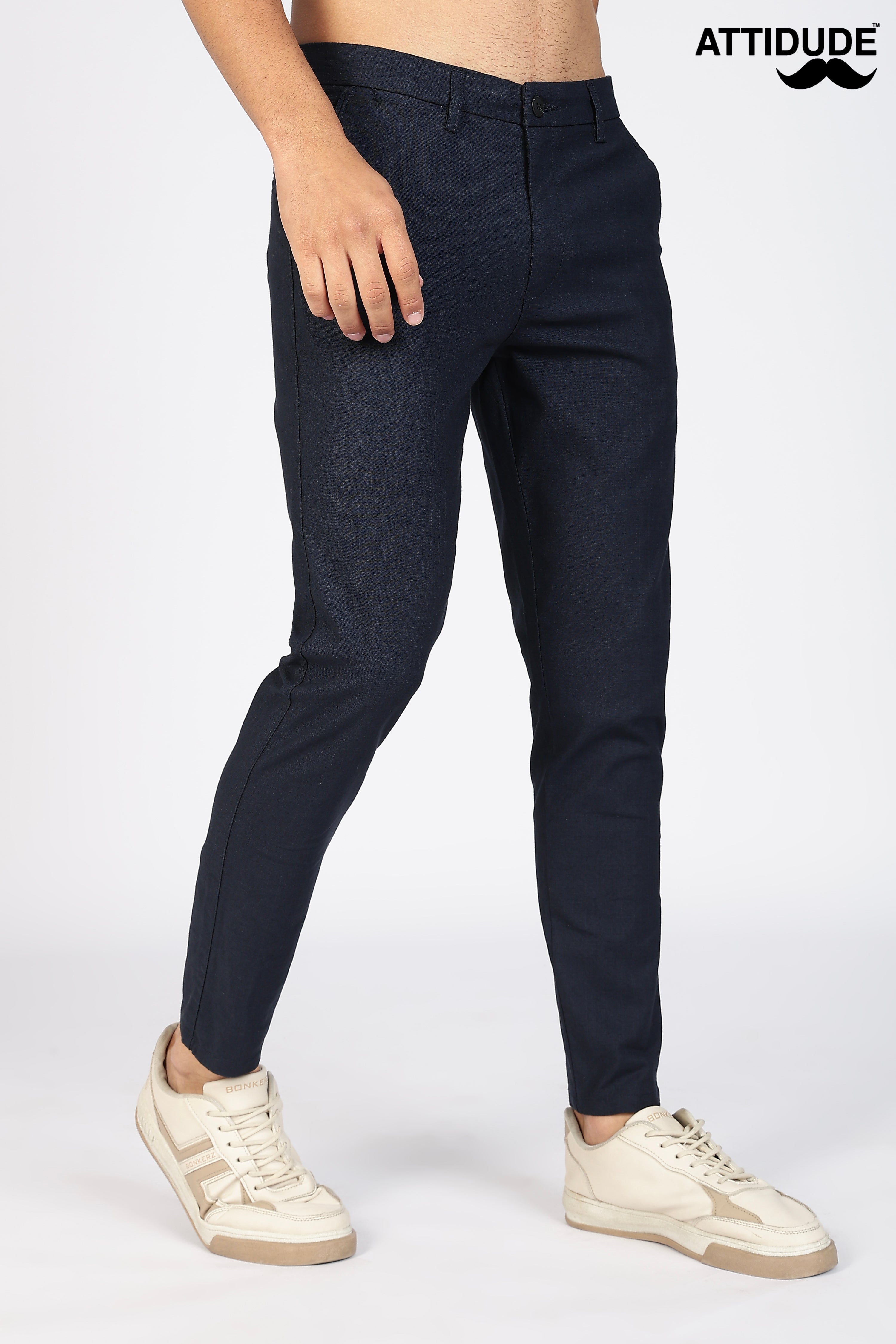 Navy Blue  Linen Polo Fit Trousers