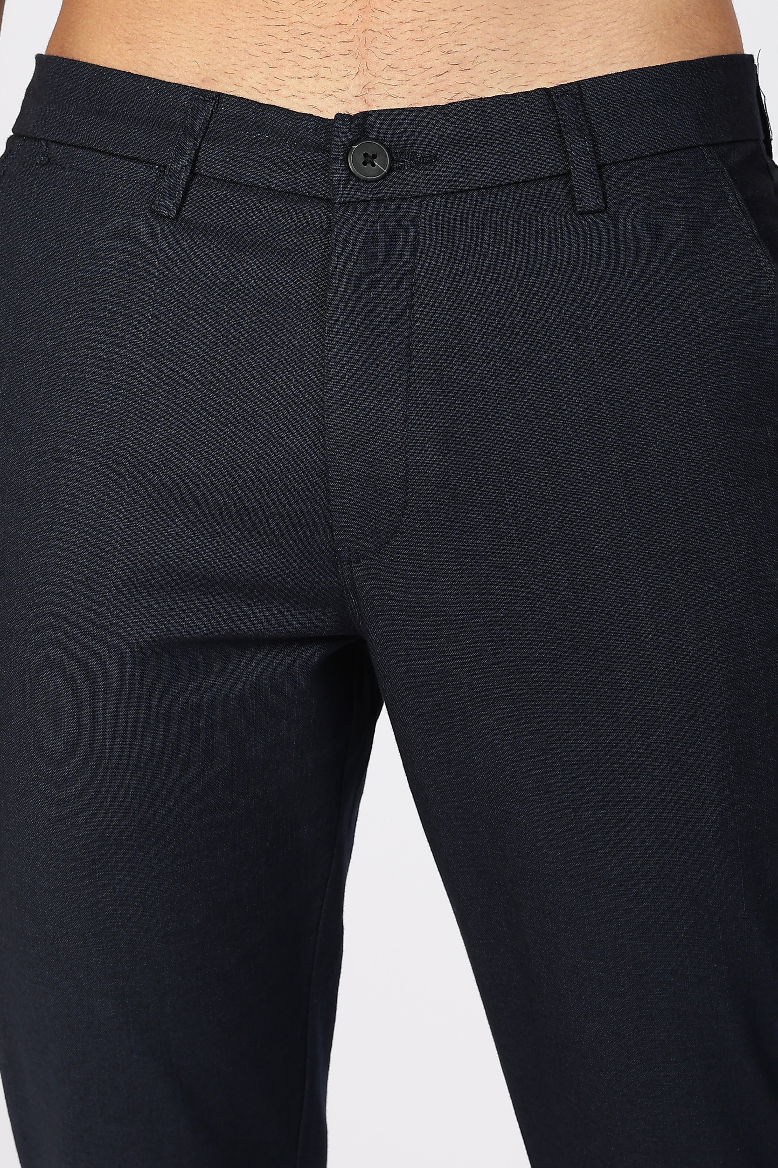 Navy Blue  Linen Polo Fit Trousers