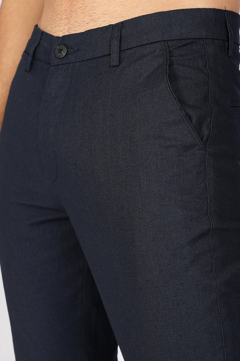 Navy Blue  Linen Polo Fit Trousers