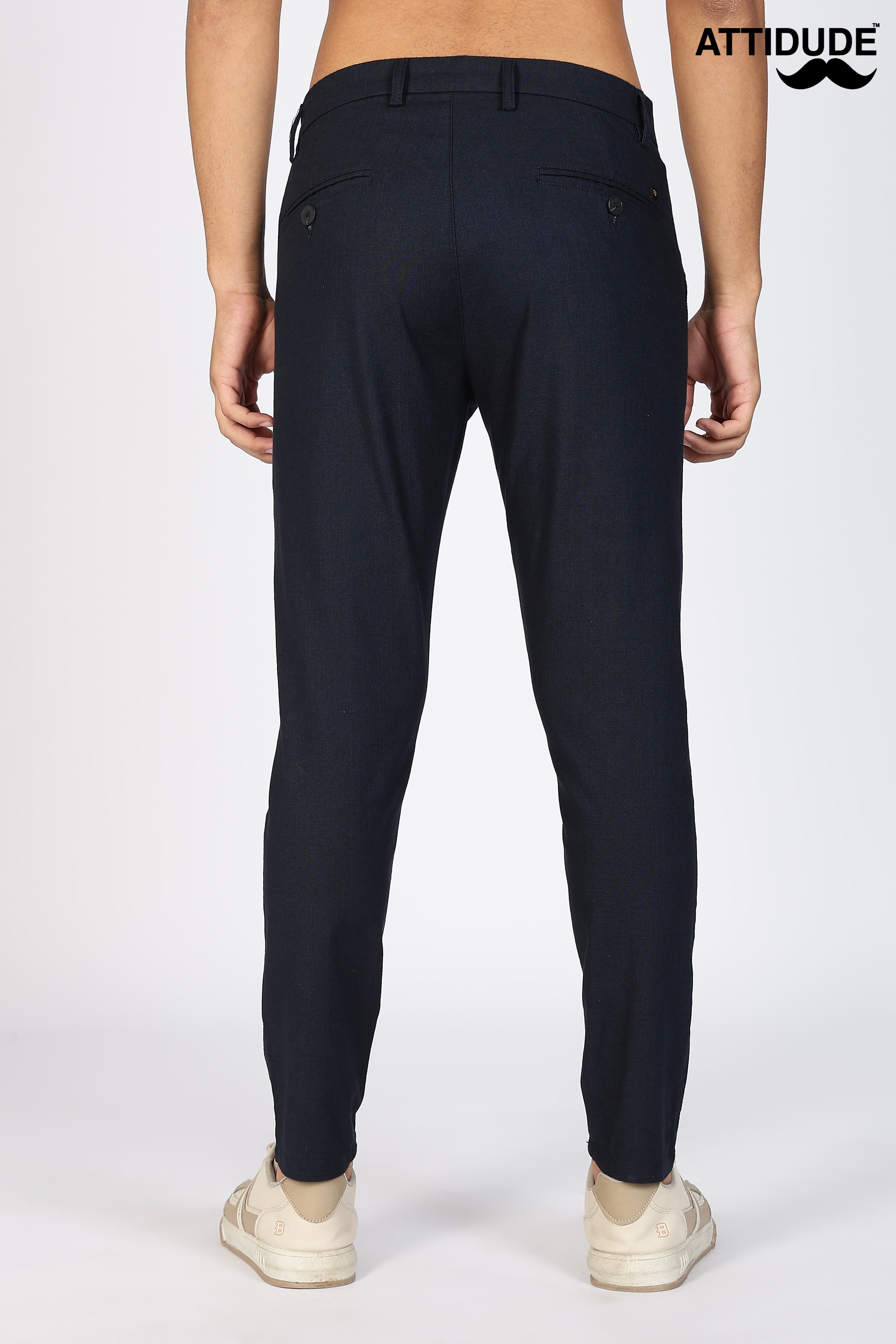 Navy Blue  Linen Polo Fit Trousers