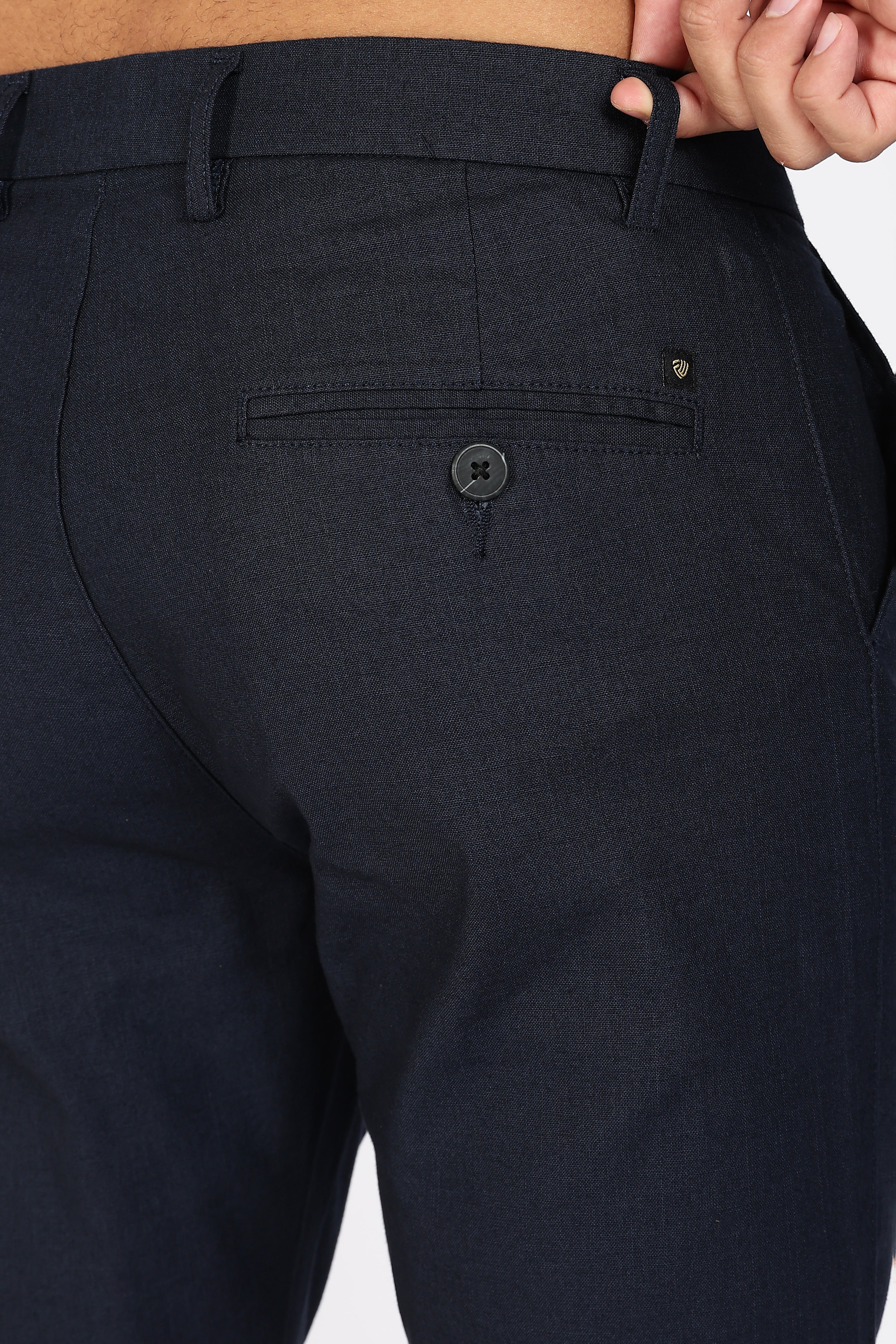 Navy Blue  Linen Polo Fit Trousers