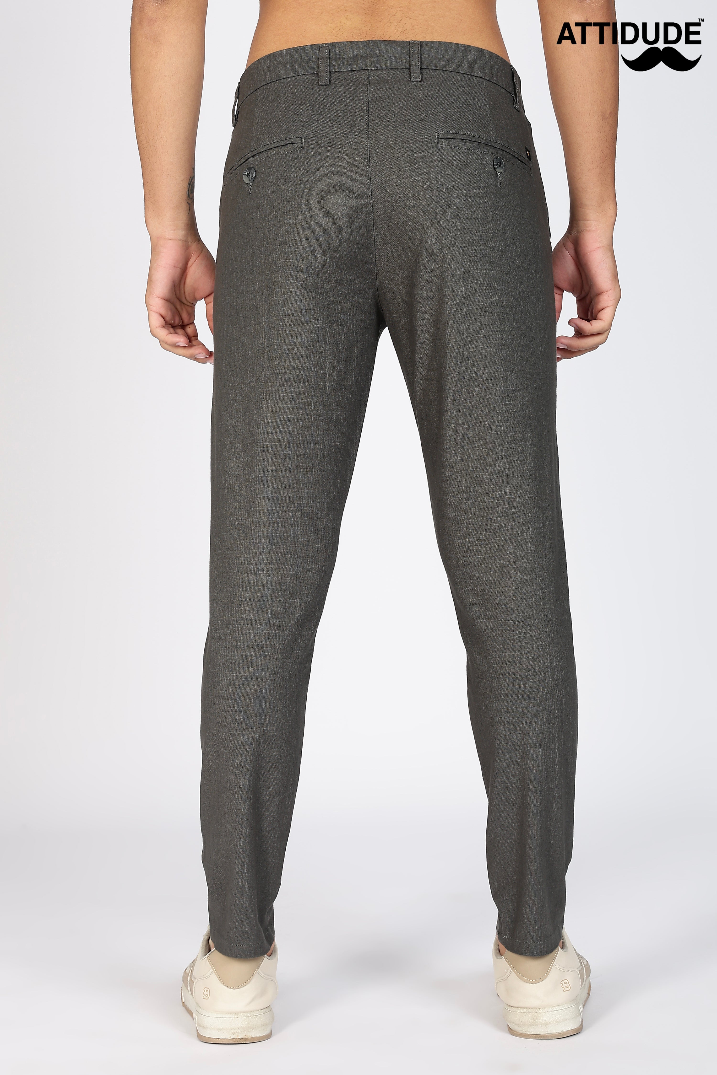 Dark Grey Linen Polo Fit Trousers