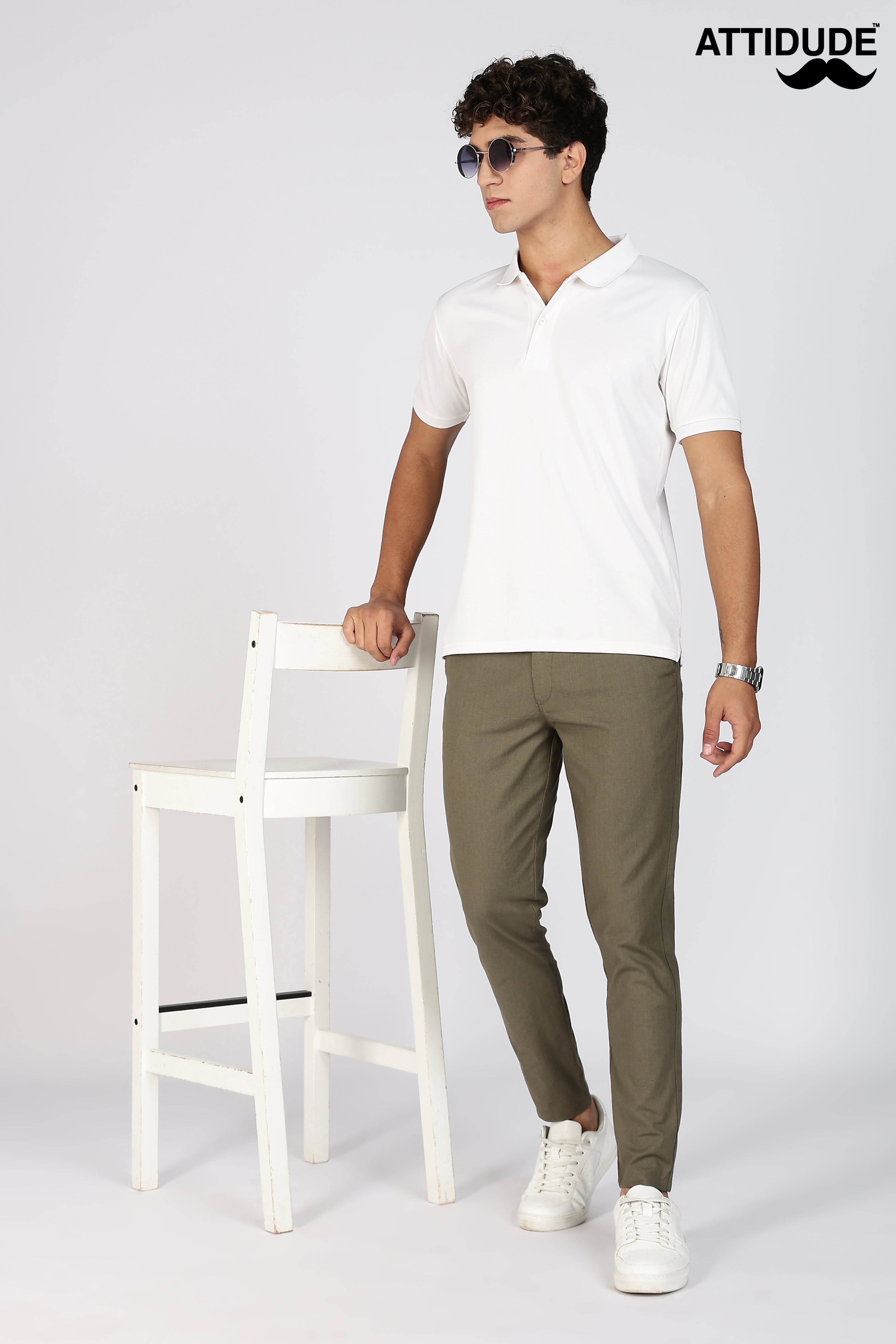 Olive green Linen Polo Fit Trousers