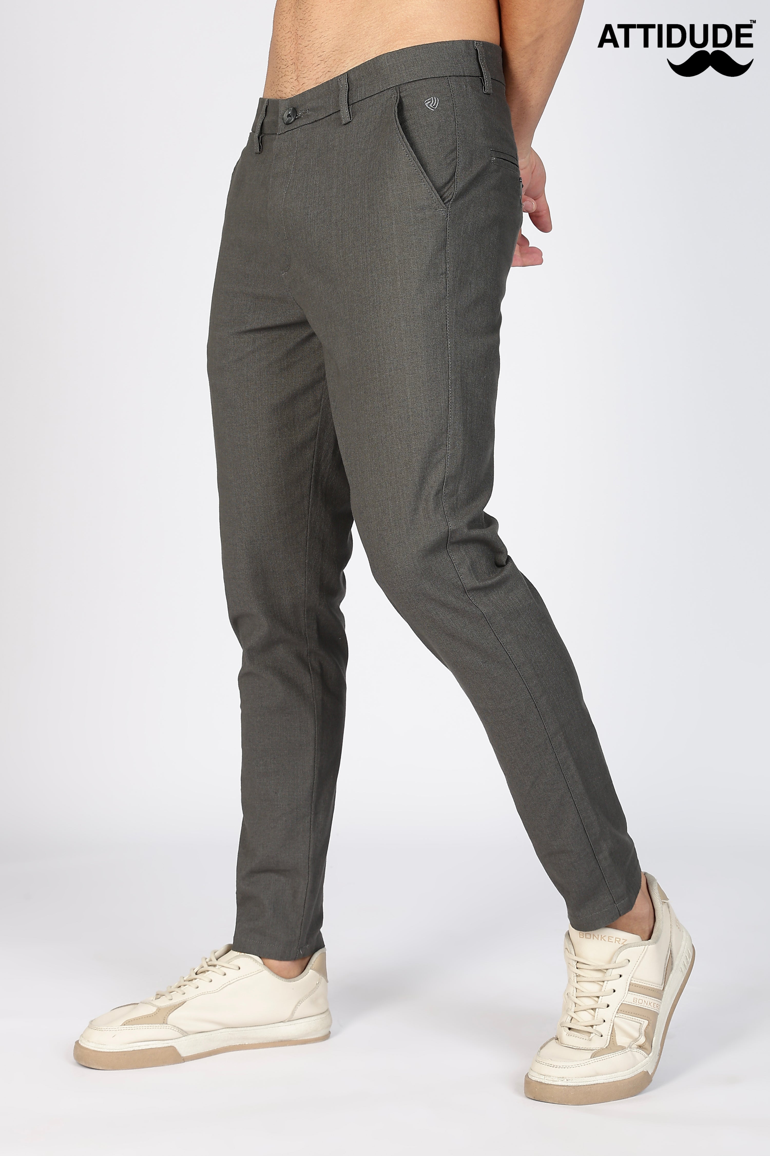 Dark Grey Linen Polo Fit Trousers