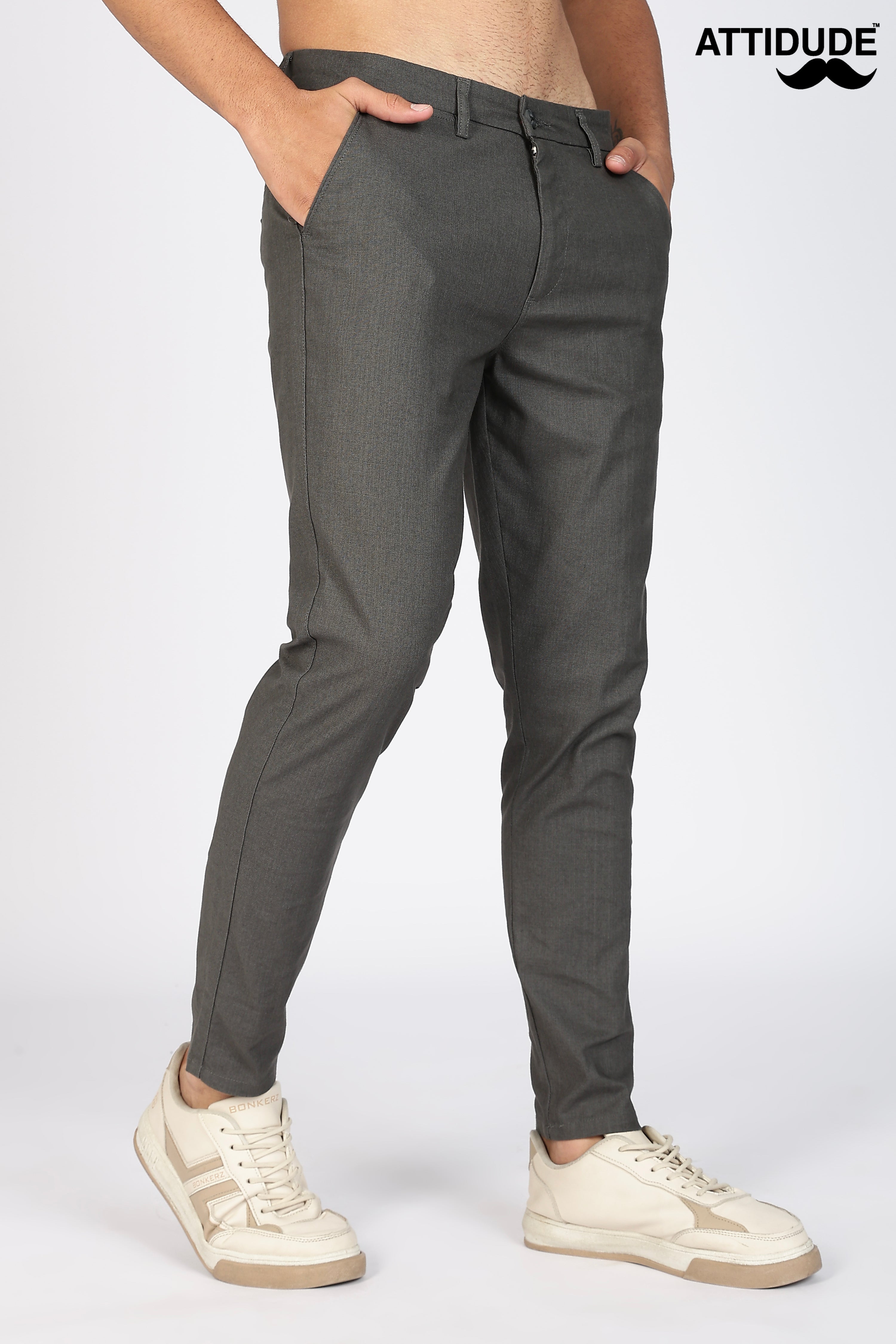 Dark Grey Linen Polo Fit Trousers
