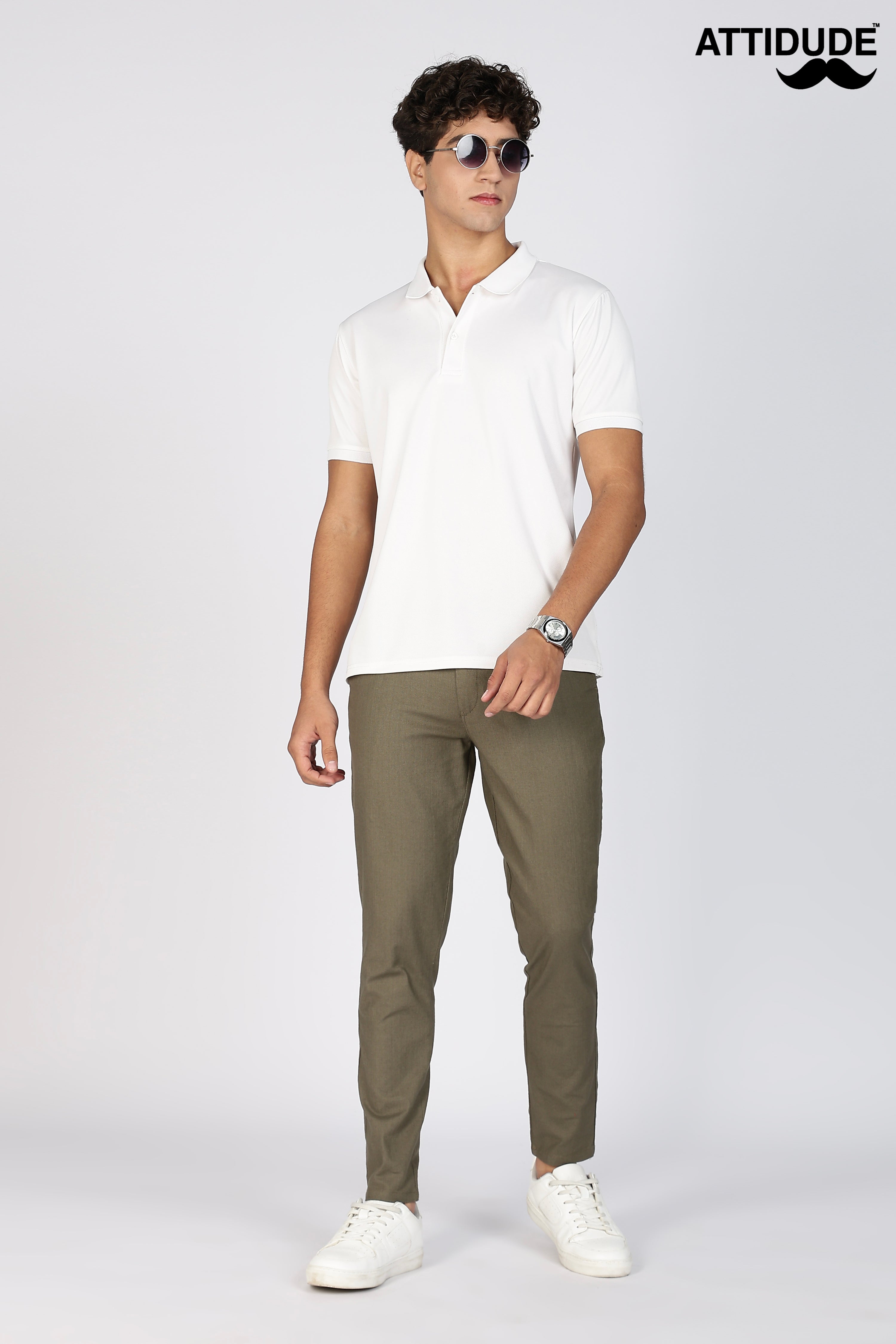 Olive green Linen Polo Fit Trousers