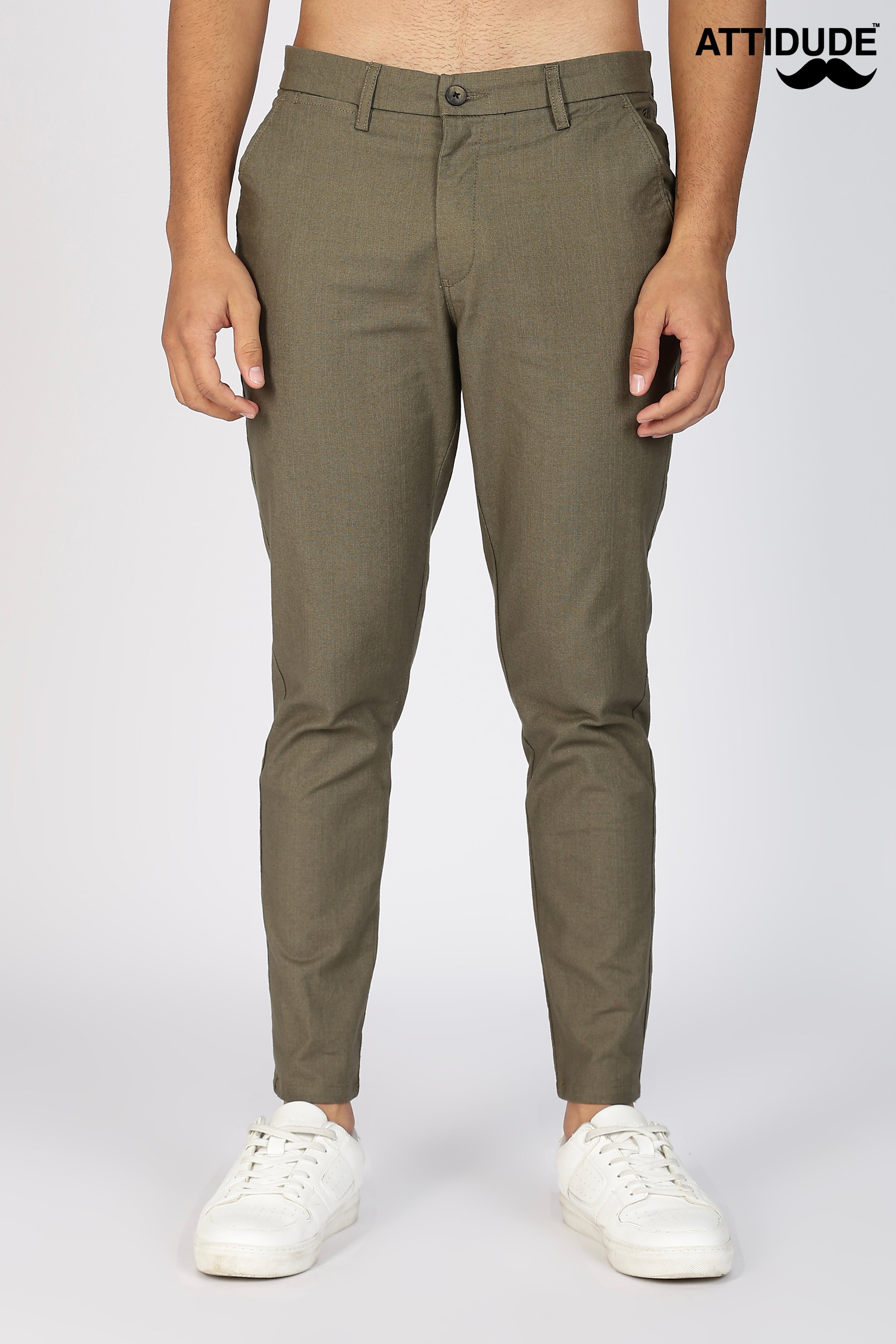 Olive green Linen Polo Fit Trousers