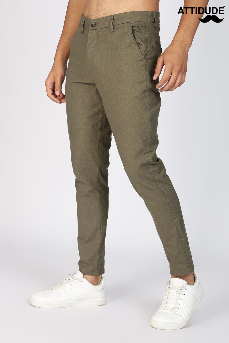 Olive green Linen Polo Fit Trousers