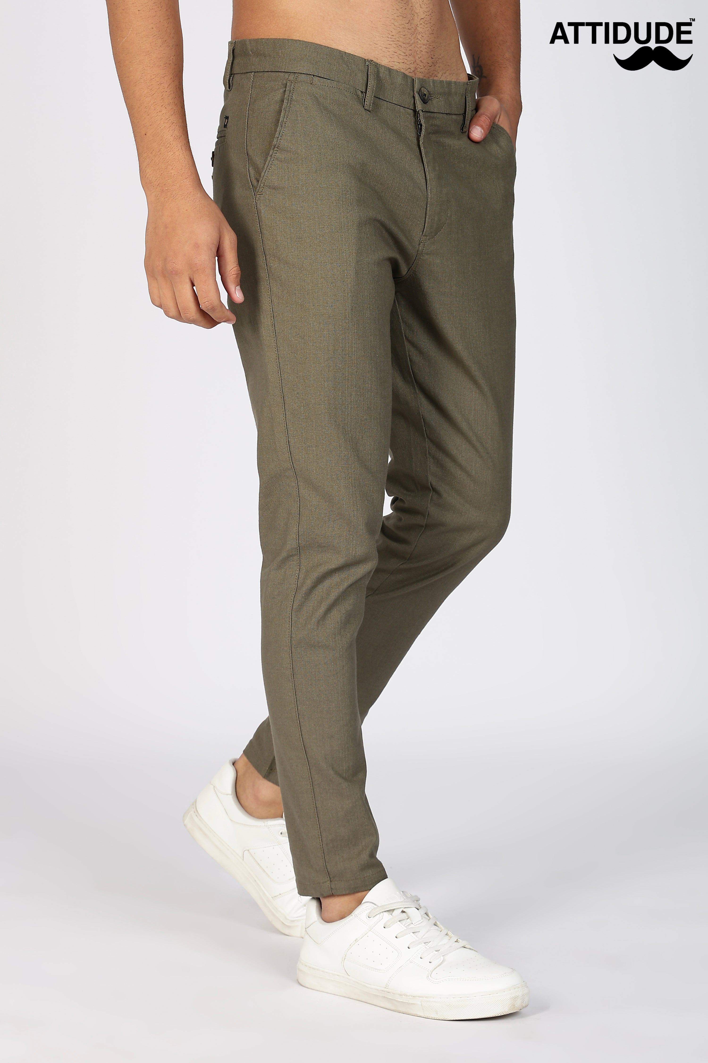 Olive green Linen Polo Fit Trousers