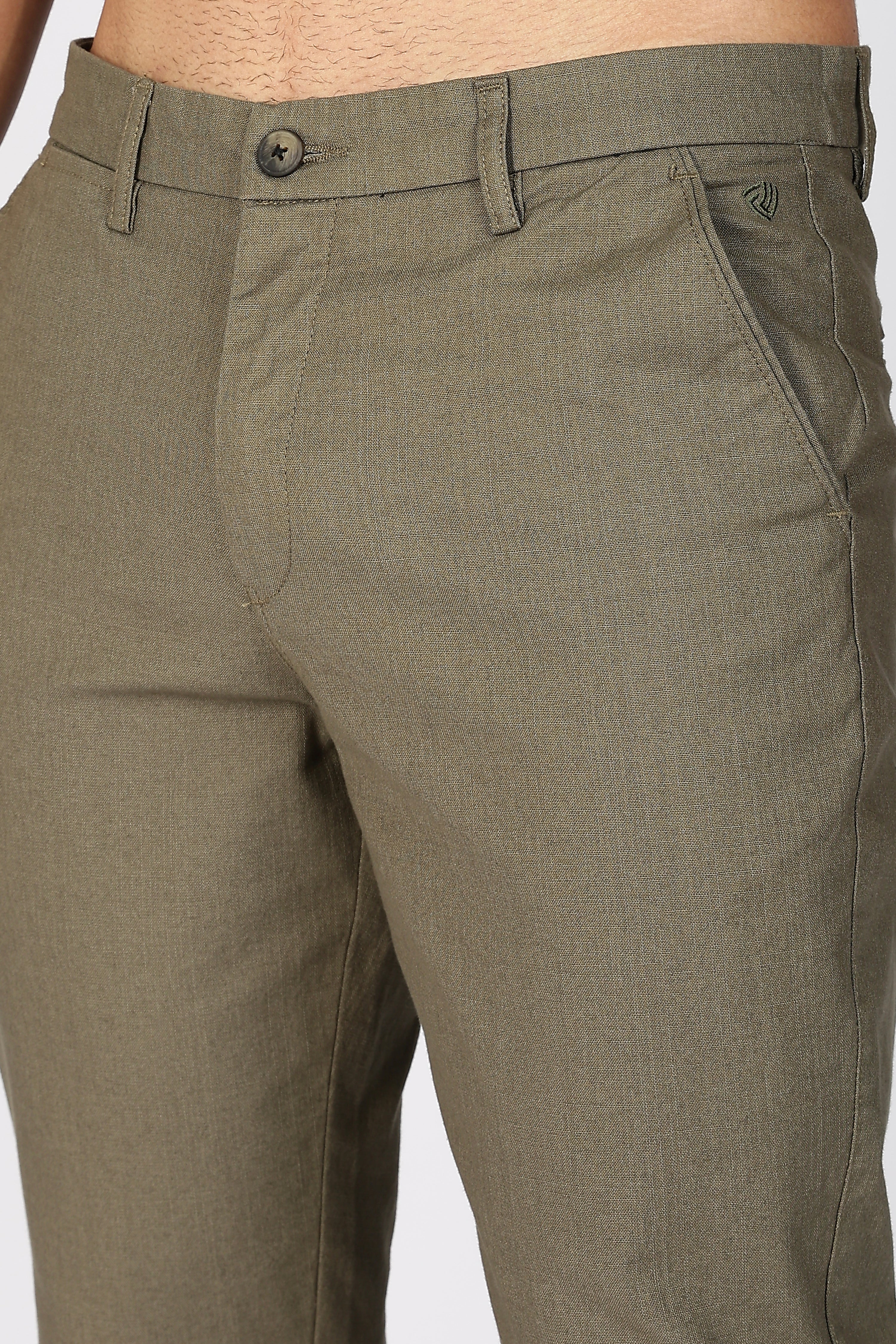 Olive green Linen Polo Fit Trousers