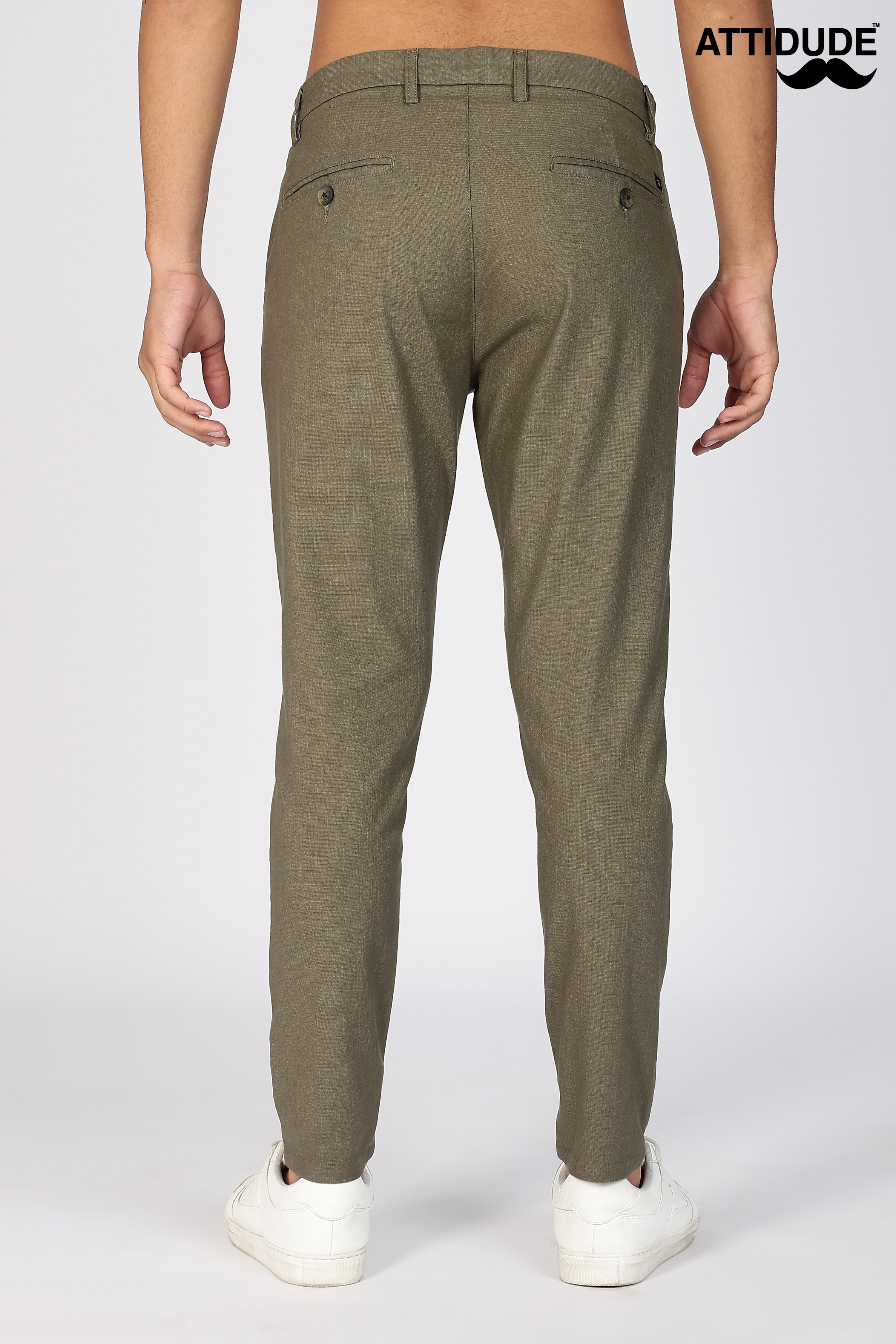 Olive green Linen Polo Fit Trousers
