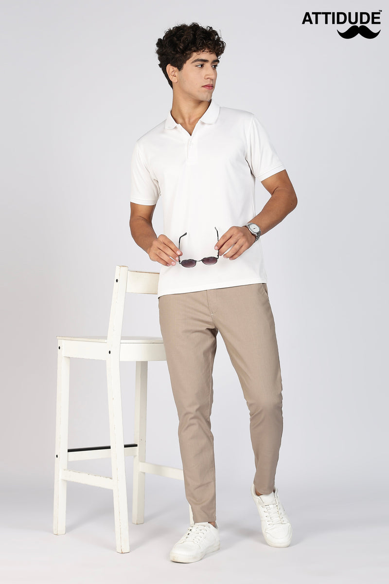Beige Linen Polo Fit Trousers
