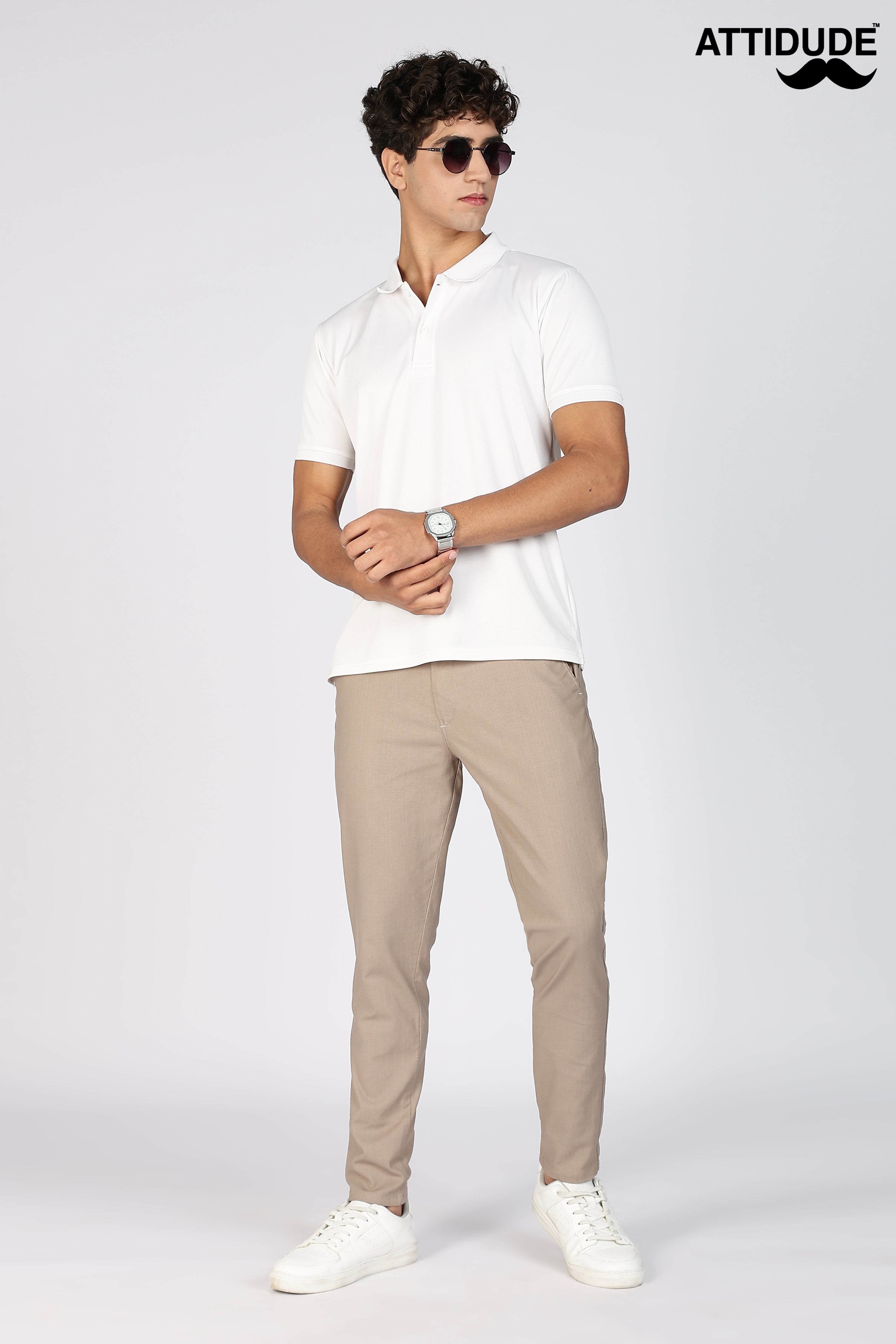 Beige Linen Polo Fit Trousers