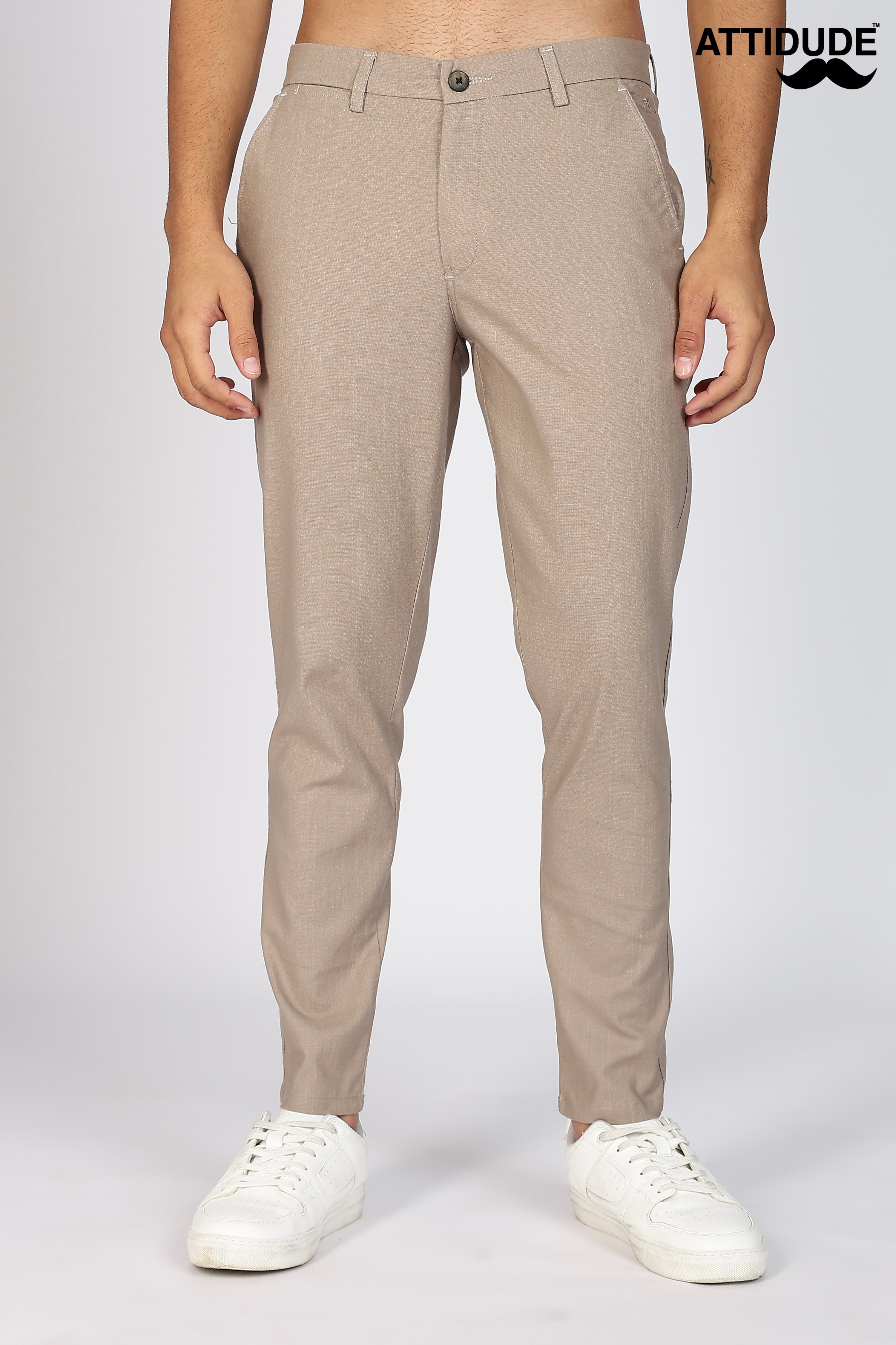 Beige Linen Polo Fit Trousers