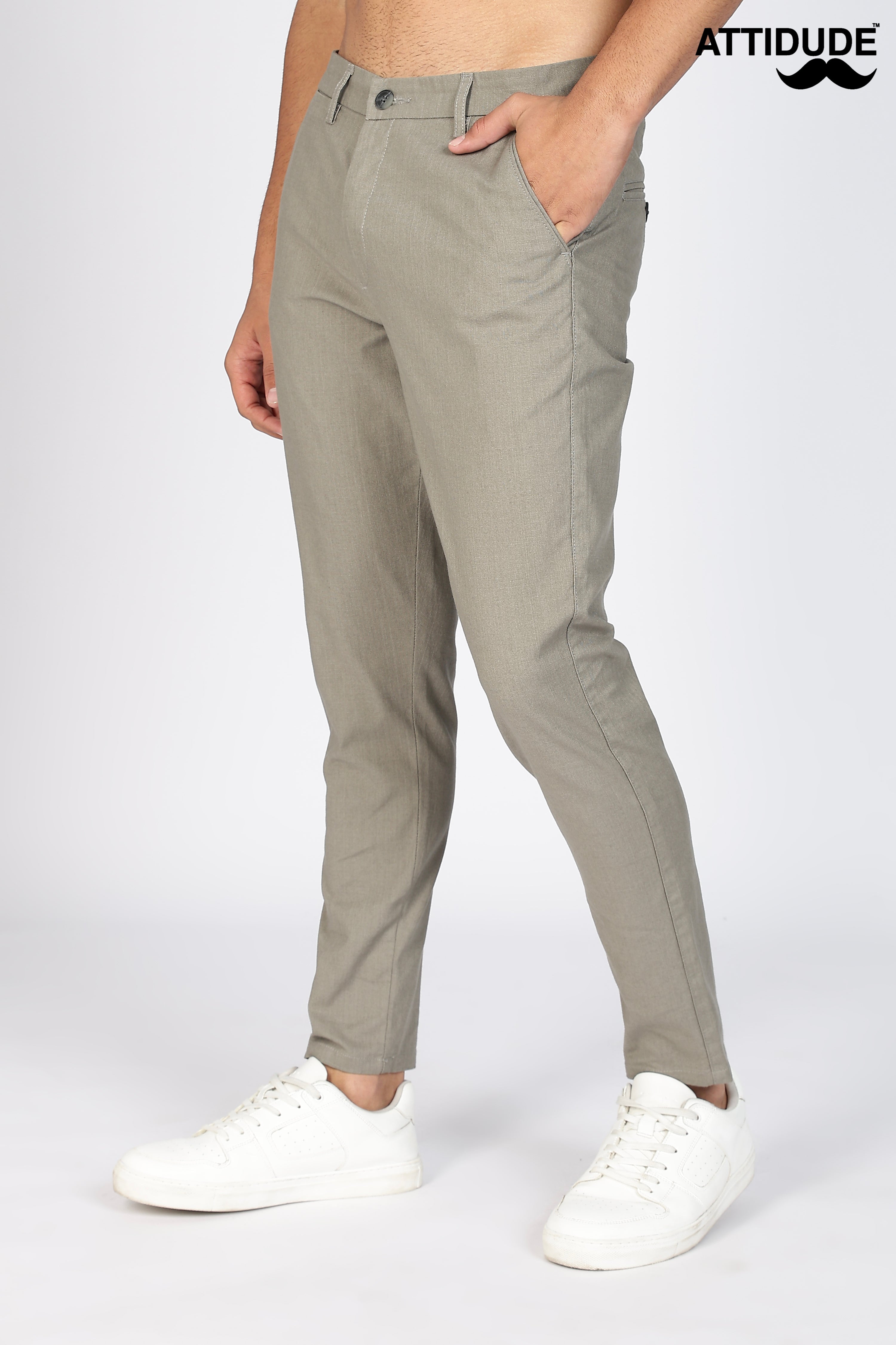 Grey Linen Polo Fit Trousers