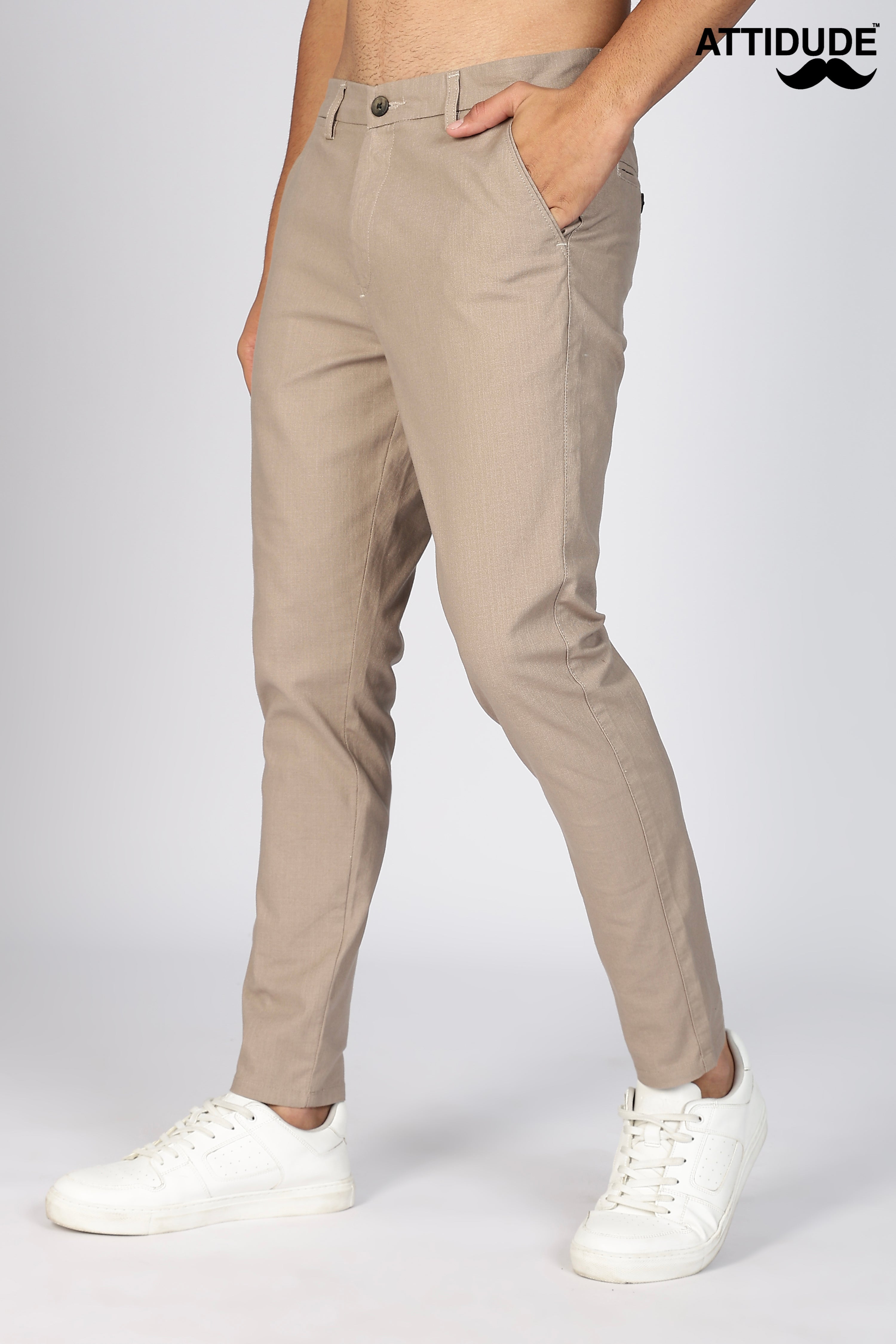 Beige Linen Polo Fit Trousers