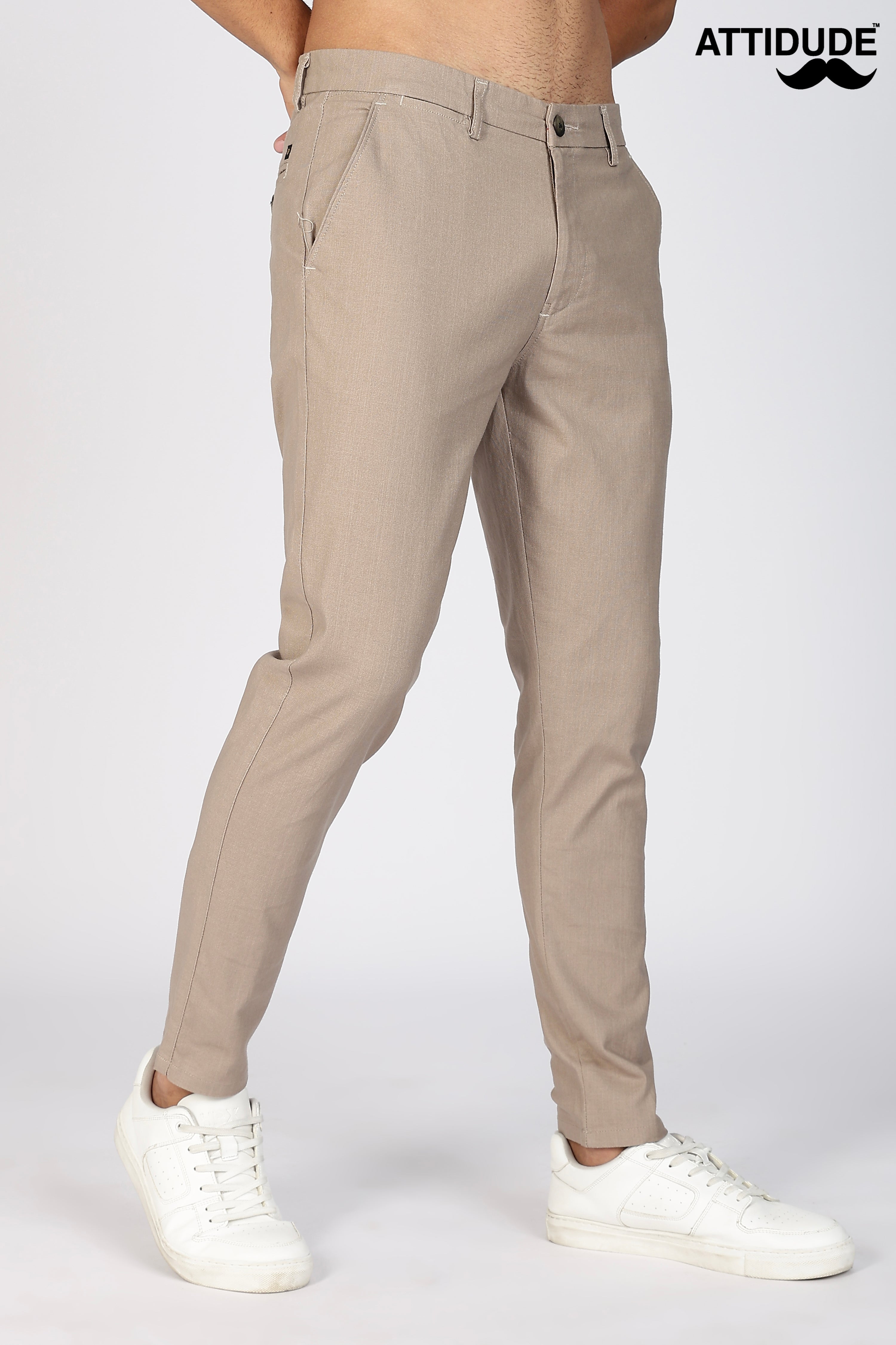 Beige Linen Polo Fit Trousers