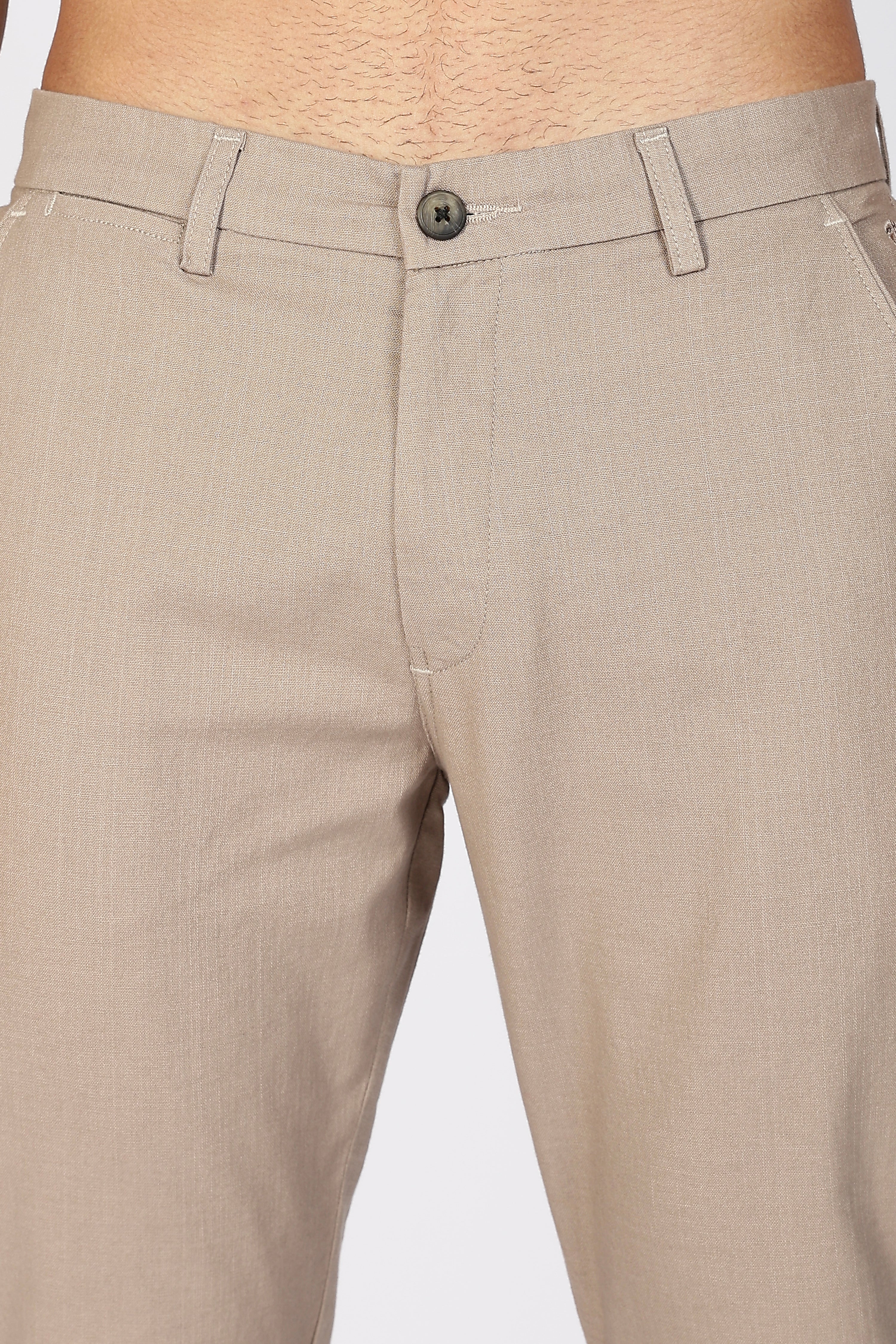 Beige Linen Polo Fit Trousers
