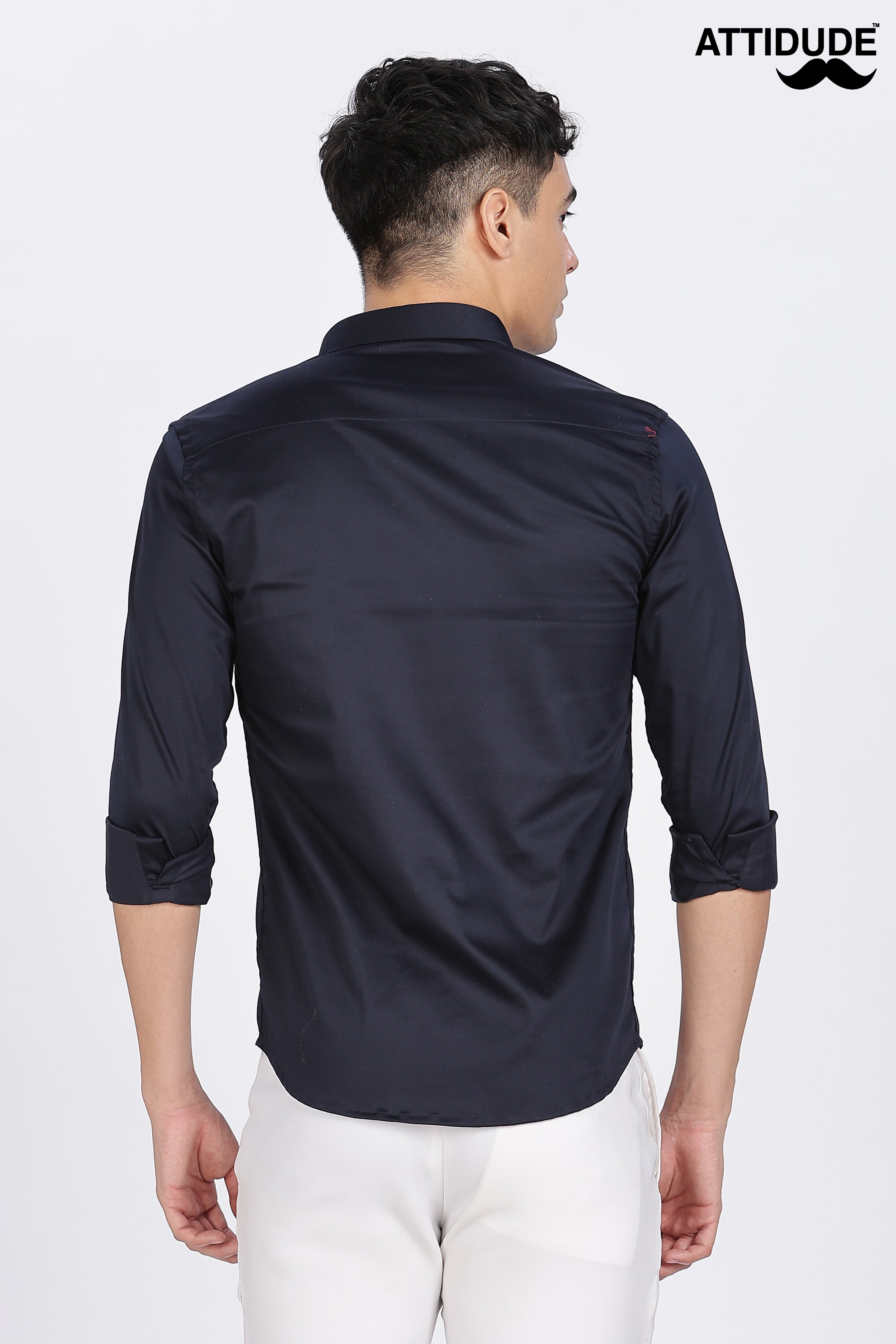 Navy Blue Full Sleeve Stoned Shirt