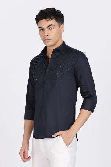 Navy blue Sparkly Beaded Full Sleeve Shirt