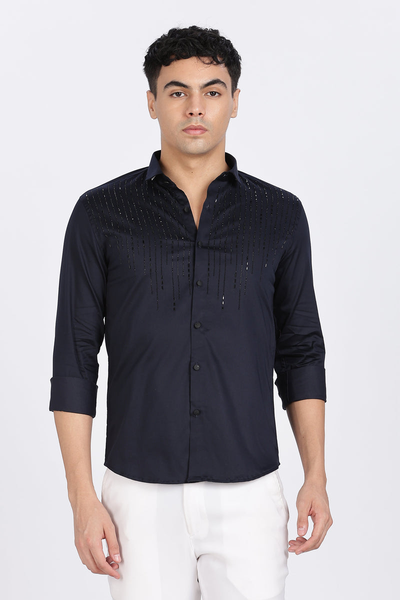 Navy blue Sparkly Beaded Full Sleeve Shirt