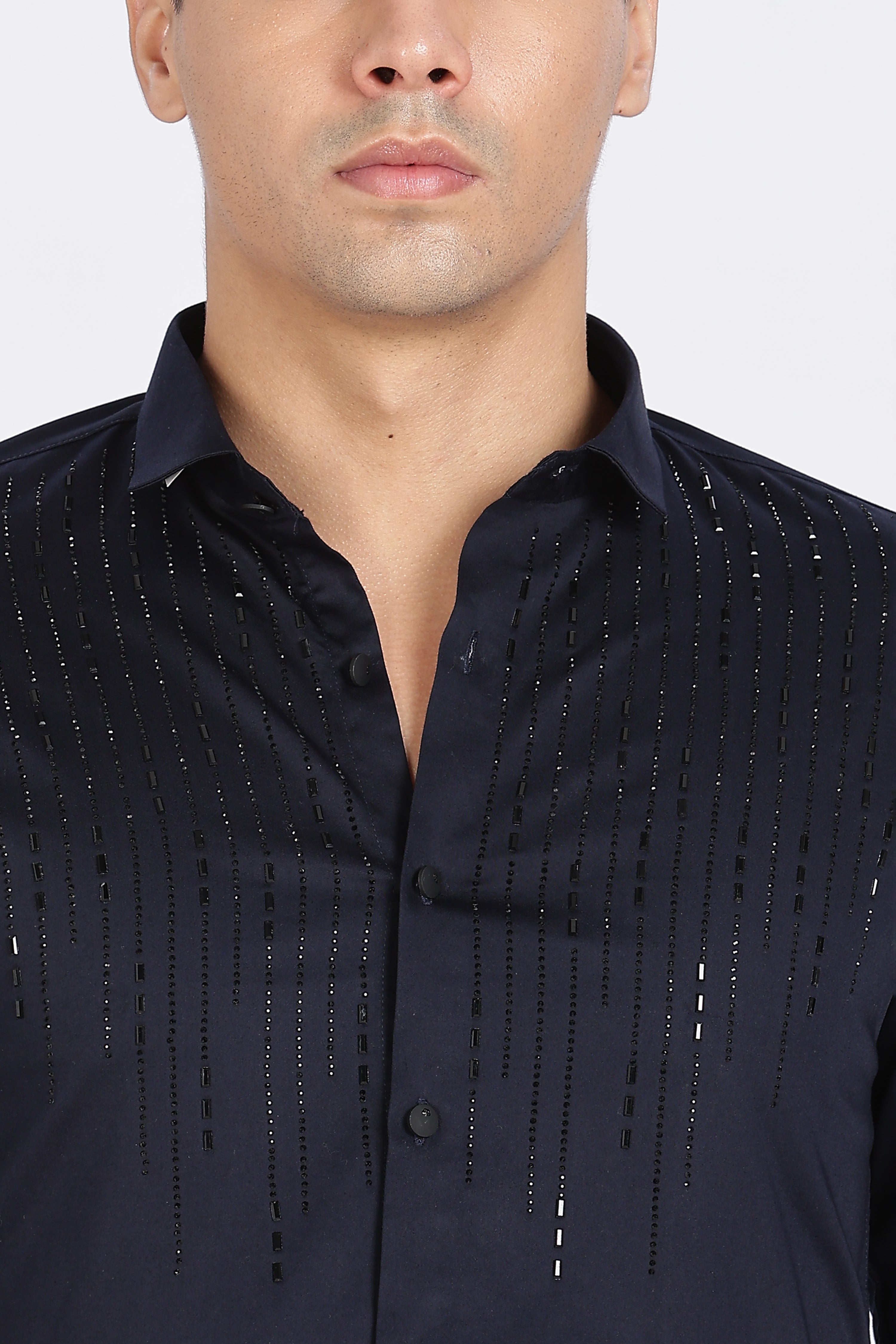 Navy blue Sparkly Beaded Full Sleeve Shirt