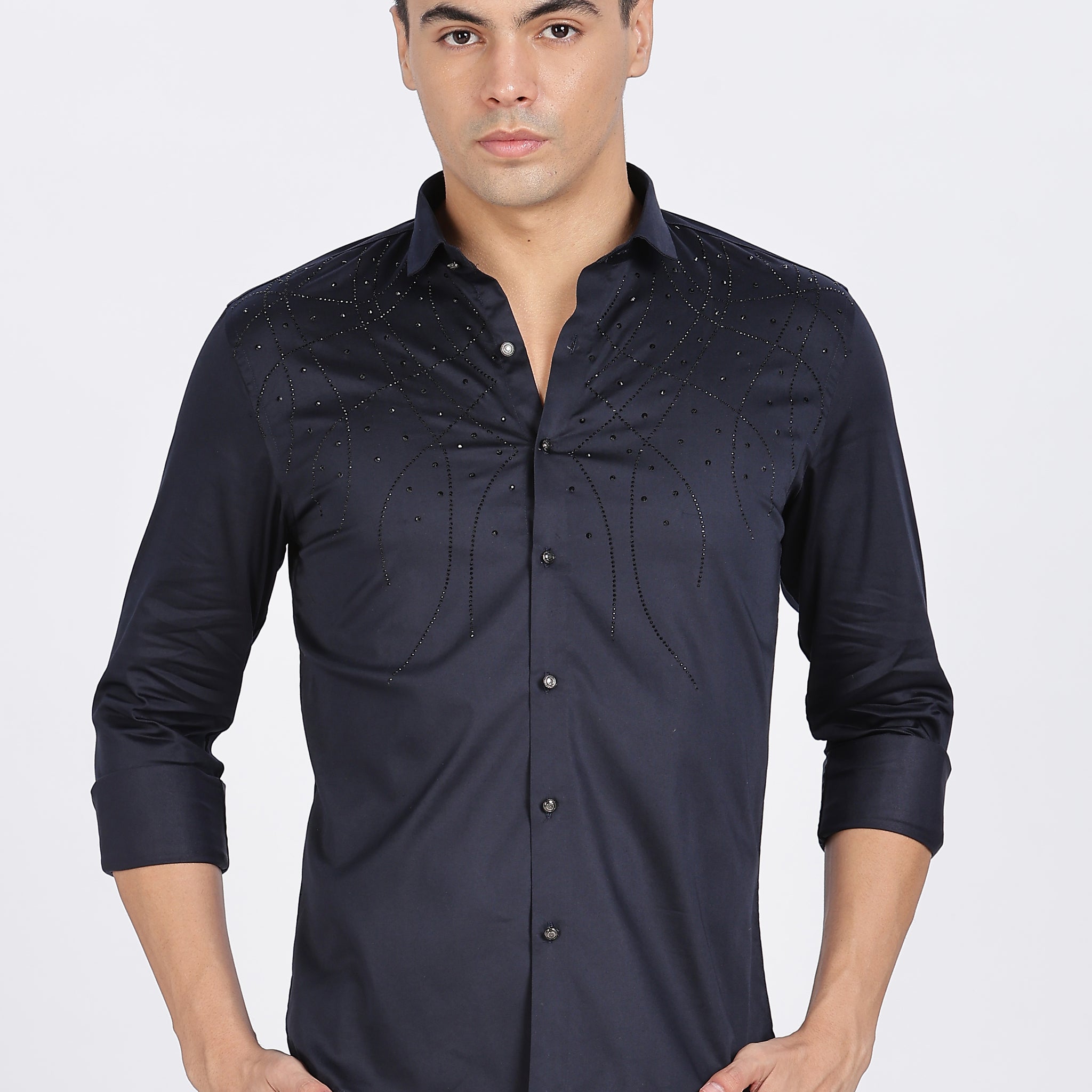 Navy Blue Galaxy-Designer Full Sleeve Shirt (Article B0298)