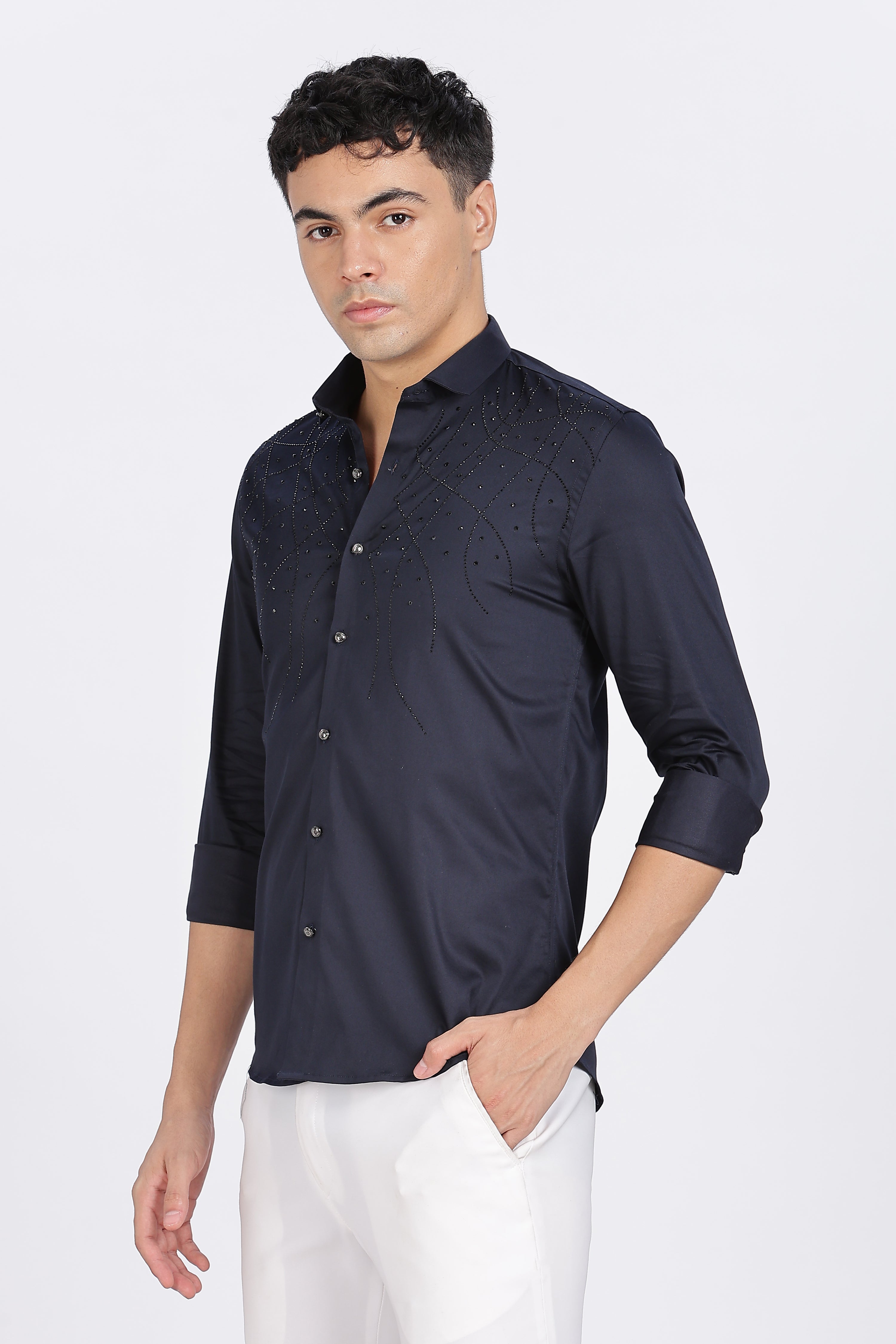 Navy Blue Galaxy-Designer Full Sleeve Shirt