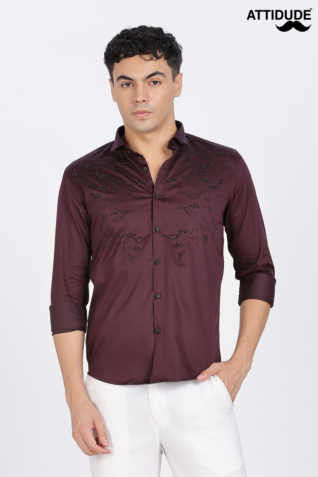 Maroon Stoned Full Sleeve Stoned Shirt (Article B0297)
