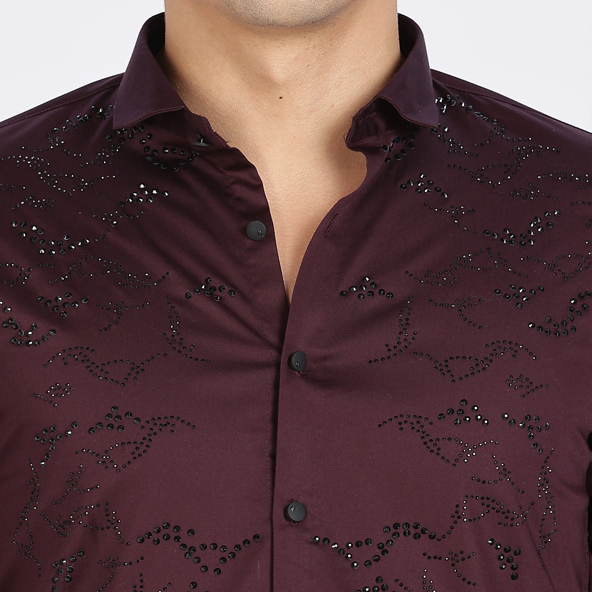 Maroon Stoned Full Sleeve Stoned Shirt (Article B0297)