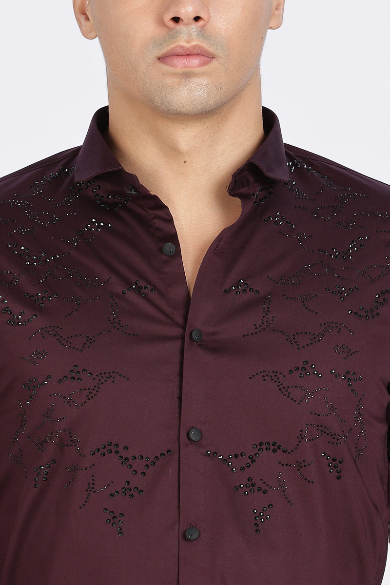 Maroon Stoned Full Sleeve Stoned Shirt