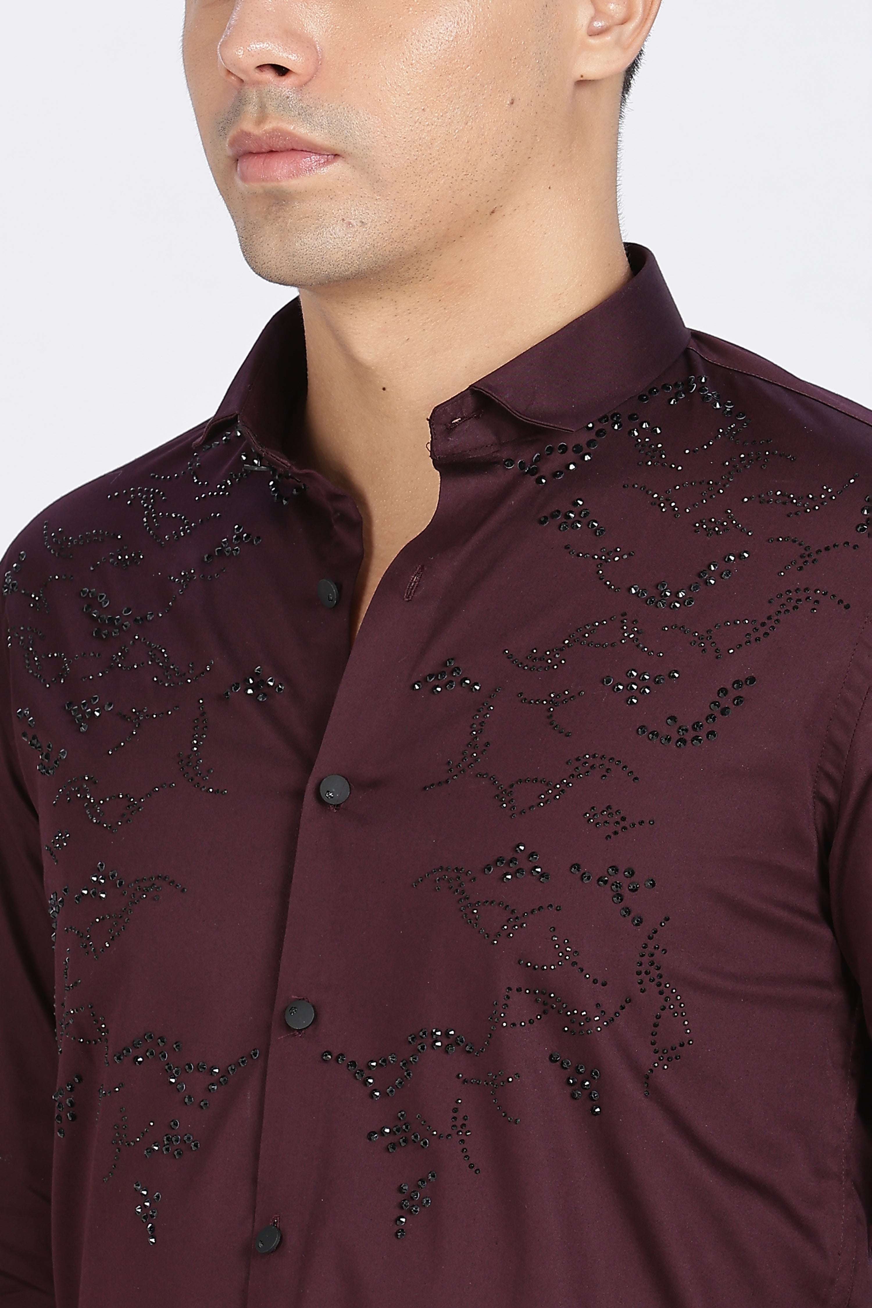 Maroon Stoned Full Sleeve Stoned Shirt